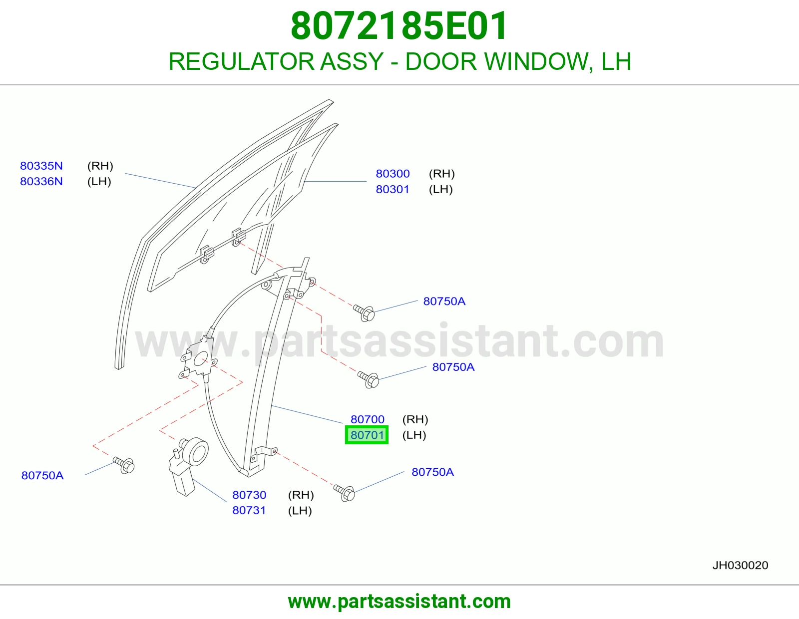 REGULATOR ASSY - DOOR WINDOW, LH 8072185E01