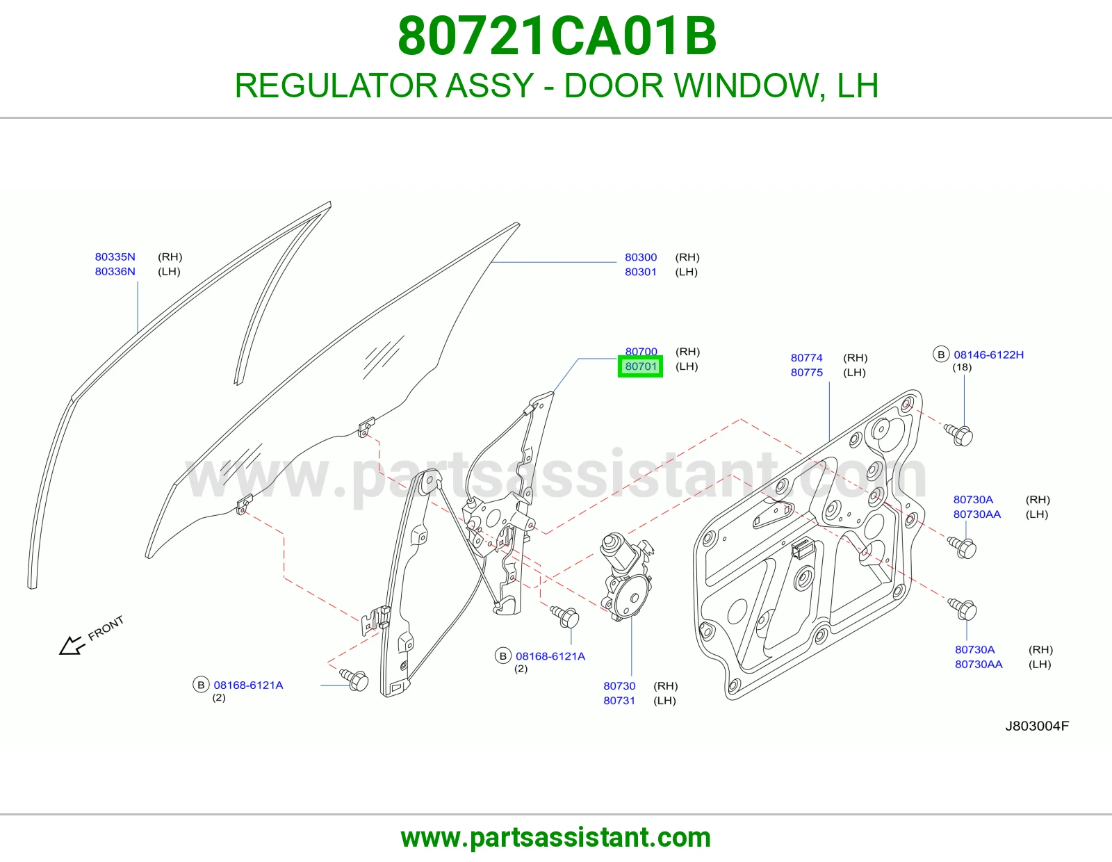 REGULATOR ASSY - DOOR WINDOW, LH 80721CA01B
