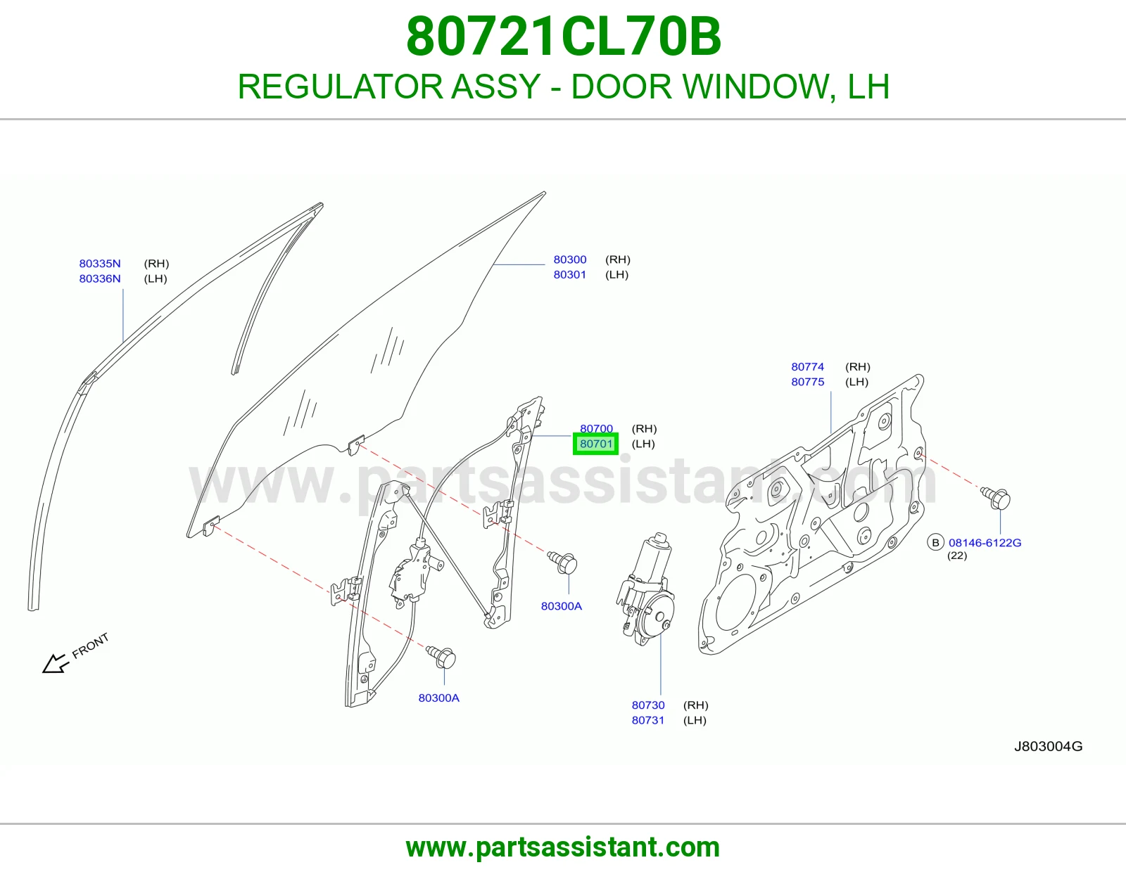 REGULATOR ASSY - DOOR WINDOW, LH 80721CL70B