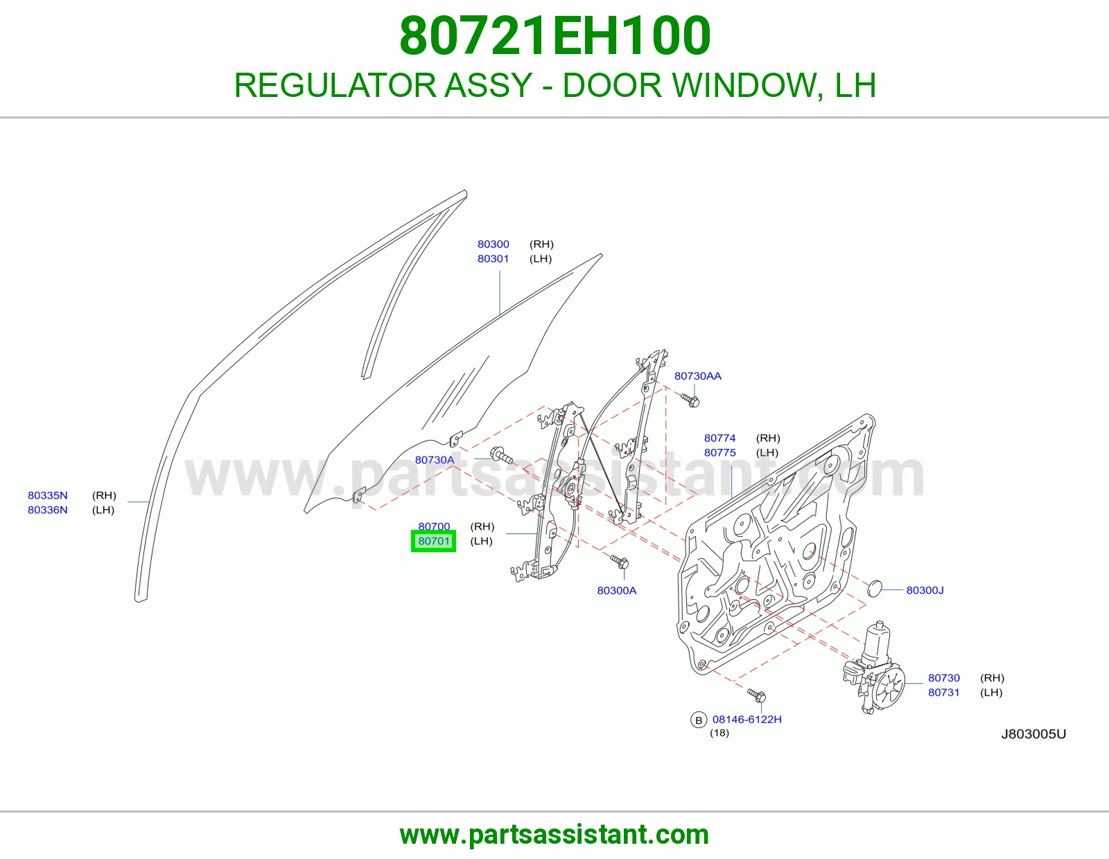 REGULATOR ASSY - DOOR WINDOW, LH 80721EH100