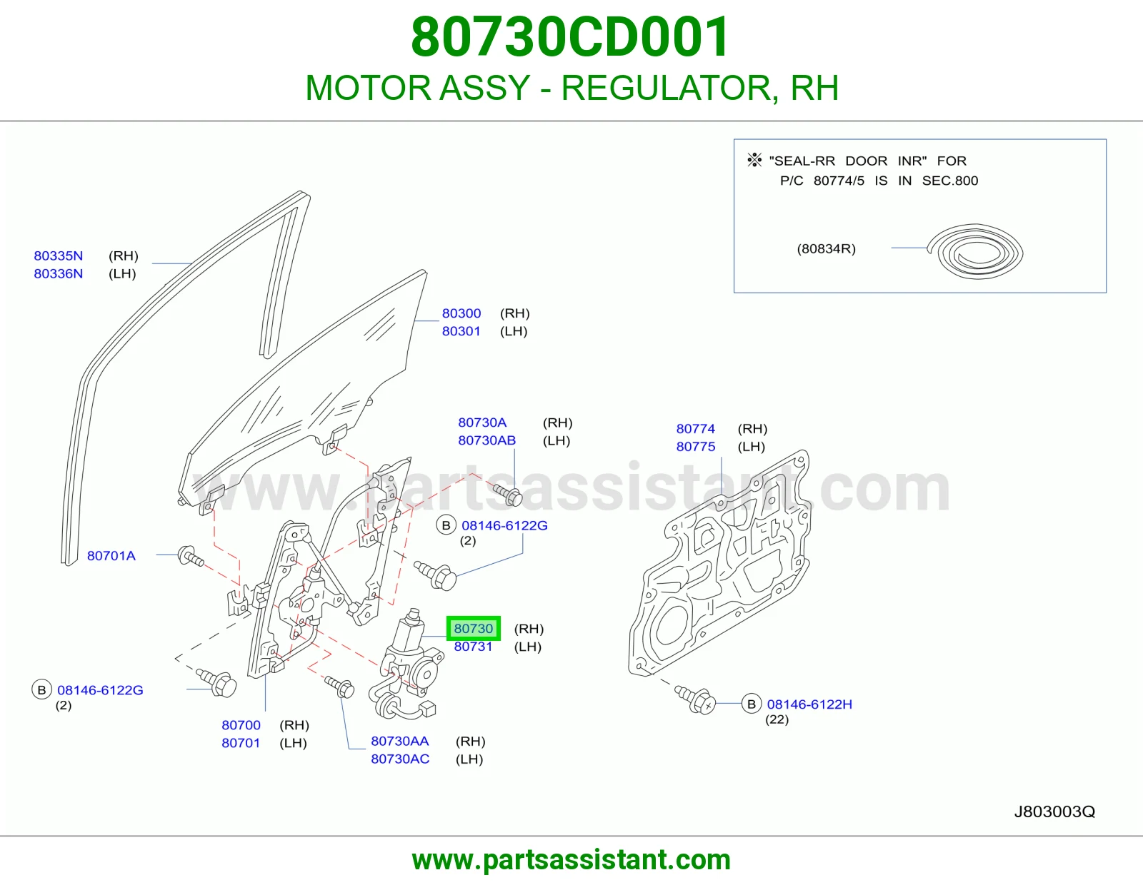 MOTOR ASSY - REGULATOR, RH 80730CD001