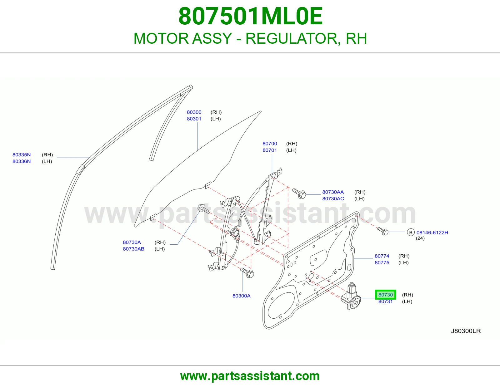 MOTOR ASSY - REGULATOR, RH 807501ML0E