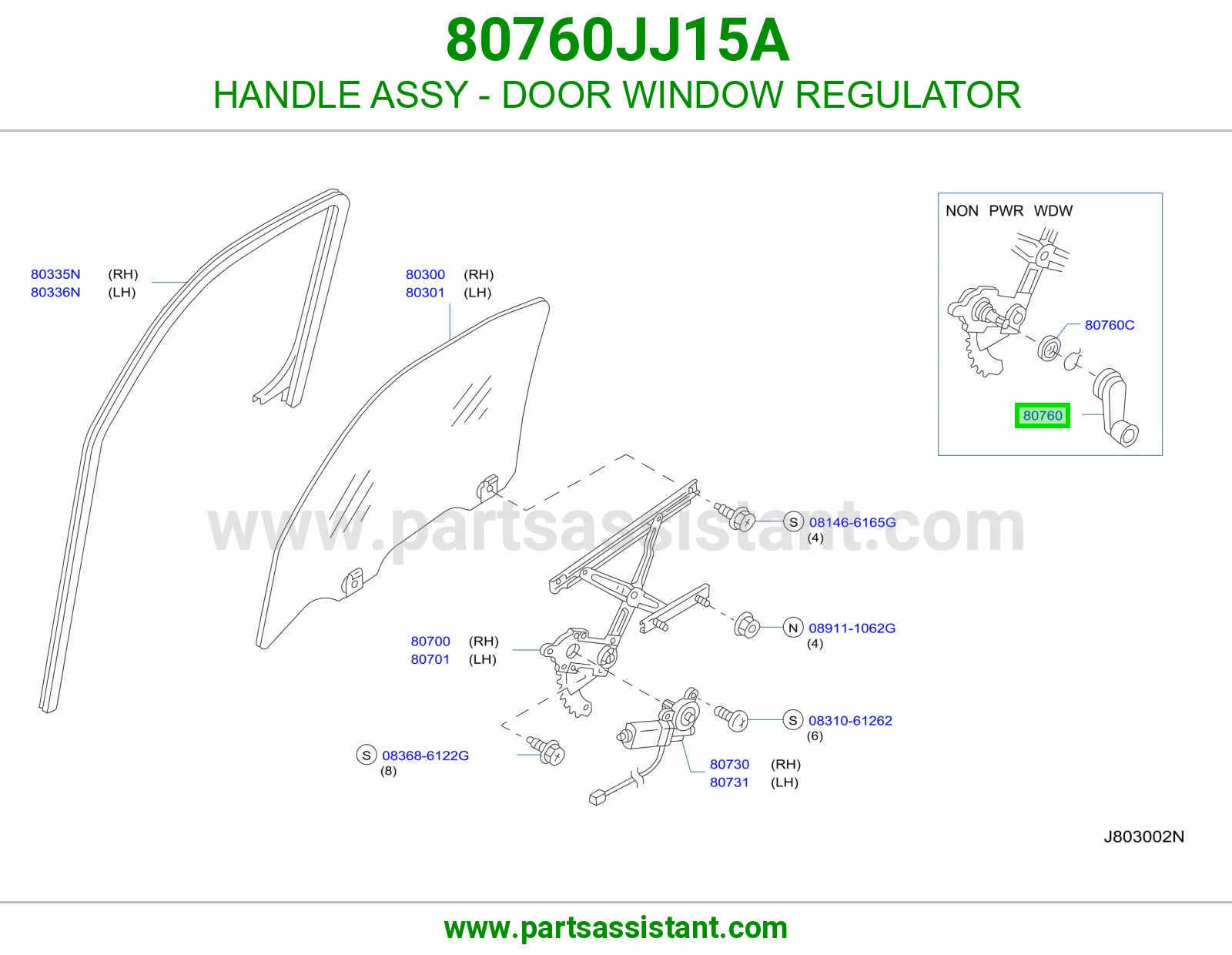 HANDLE ASSY - DOOR WINDOW REGULATOR 80760JJ15A