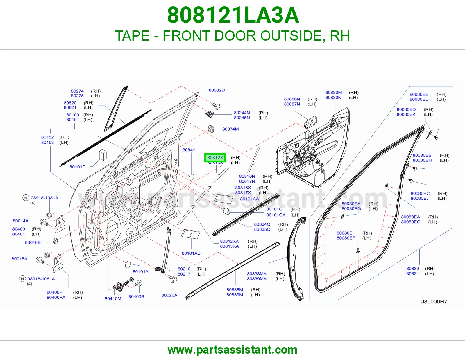 TAPE - FRONT DOOR OUTSIDE, RH 808121LA3A