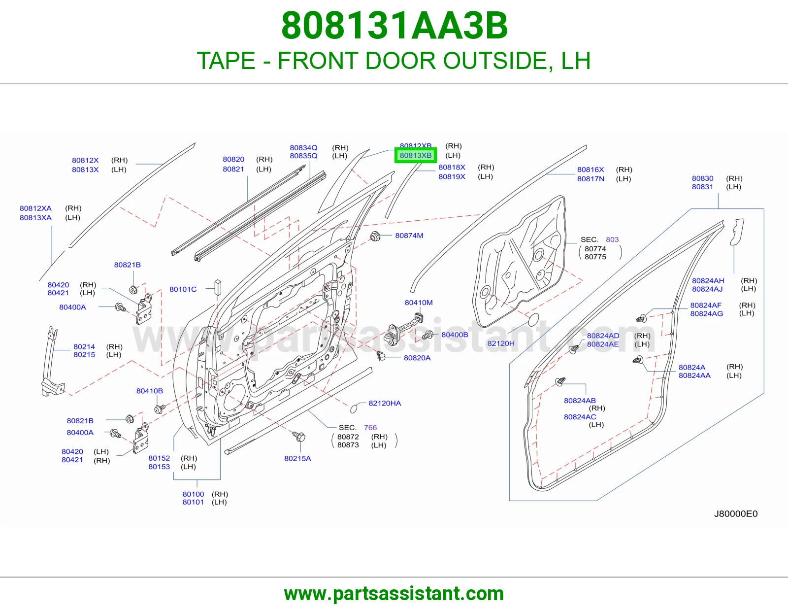 شريط لاصق باب أمامي خارجي يسار 808131AA3B