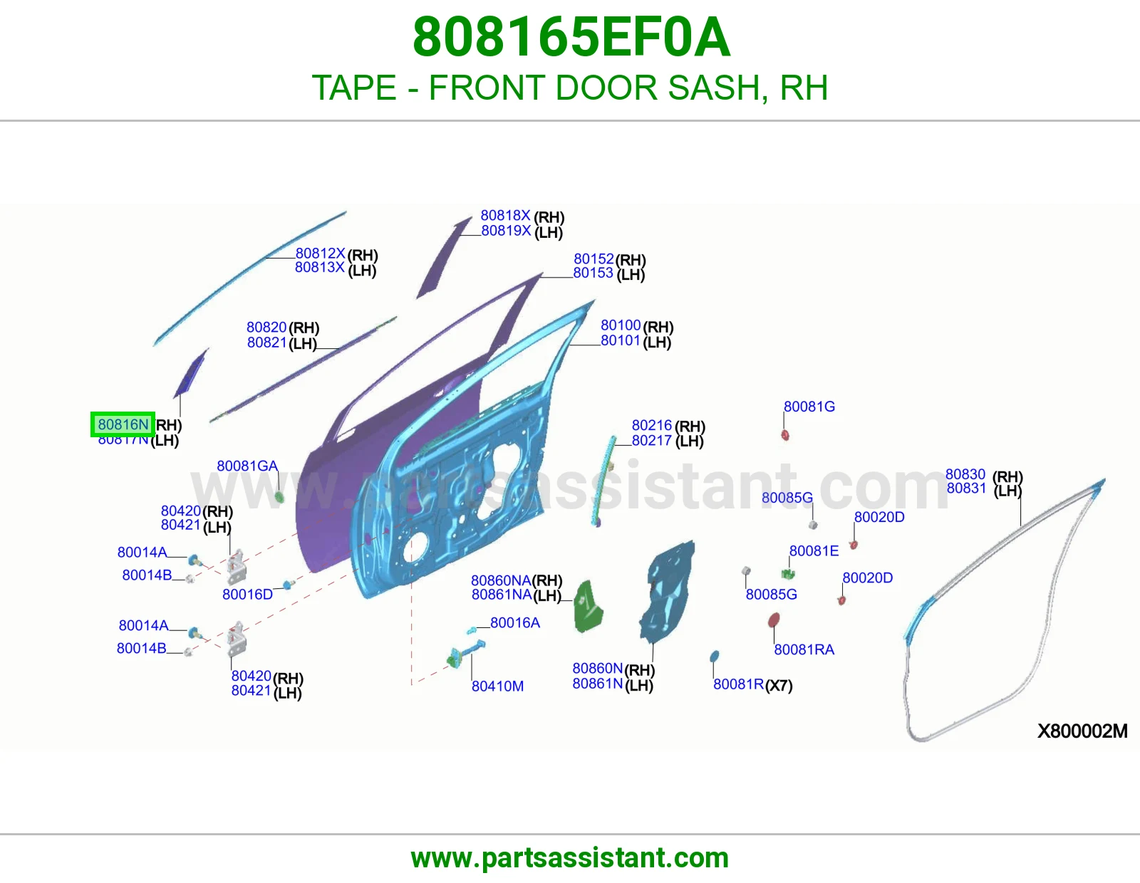 شريط لاصق مجرى قزاز باب أمامي يمين 808165EF0A