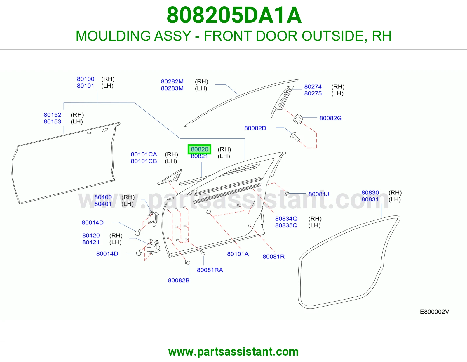 MOULDING ASSY - FRONT DOOR OUTSIDE, RH 808205DA1A