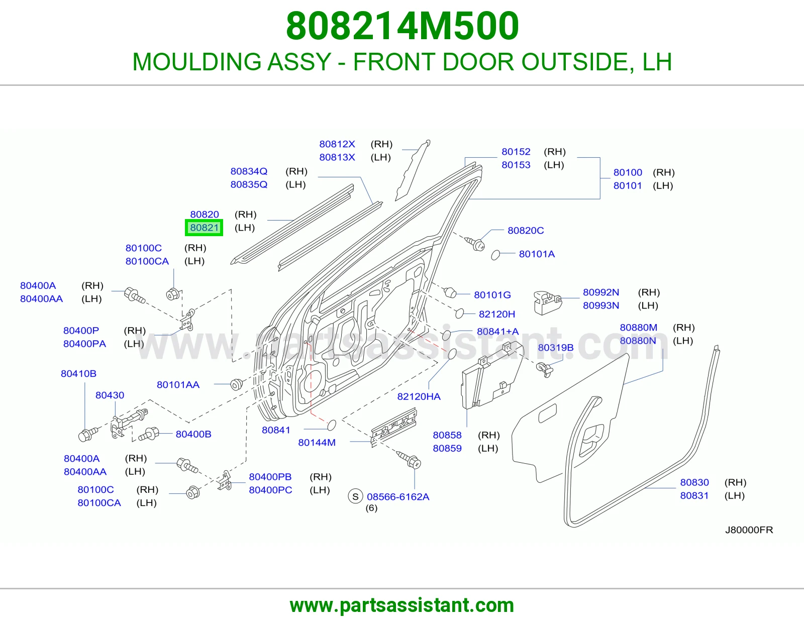 MOULDING ASSY - FRONT DOOR OUTSIDE, LH 808214M500