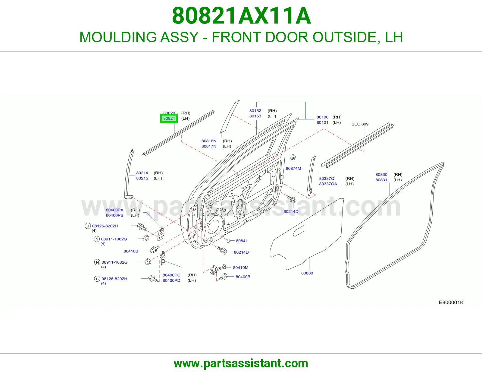 مسطره باب امامي خارجي يسار 80821AX11A