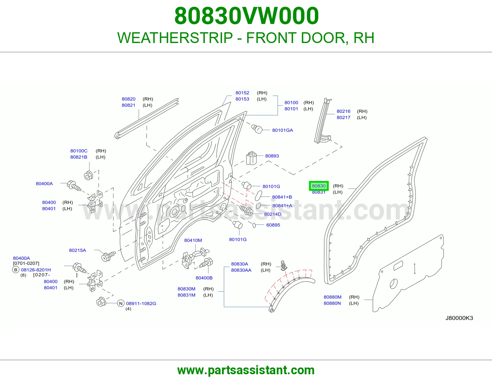 ربل باب أمامي يمين 80830VW000