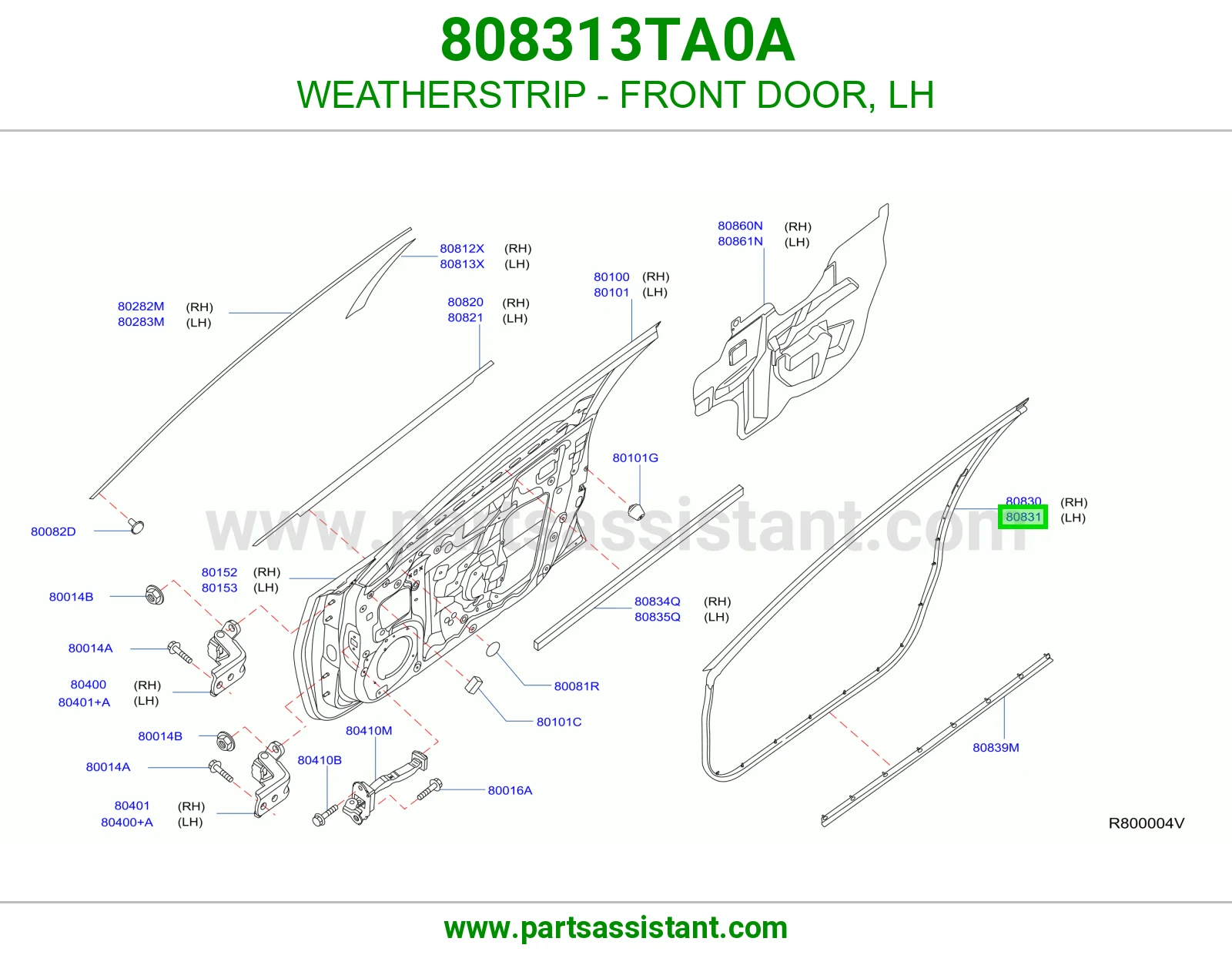 WEATHERSTRIP - FRONT DOOR, LH 808313TA0A
