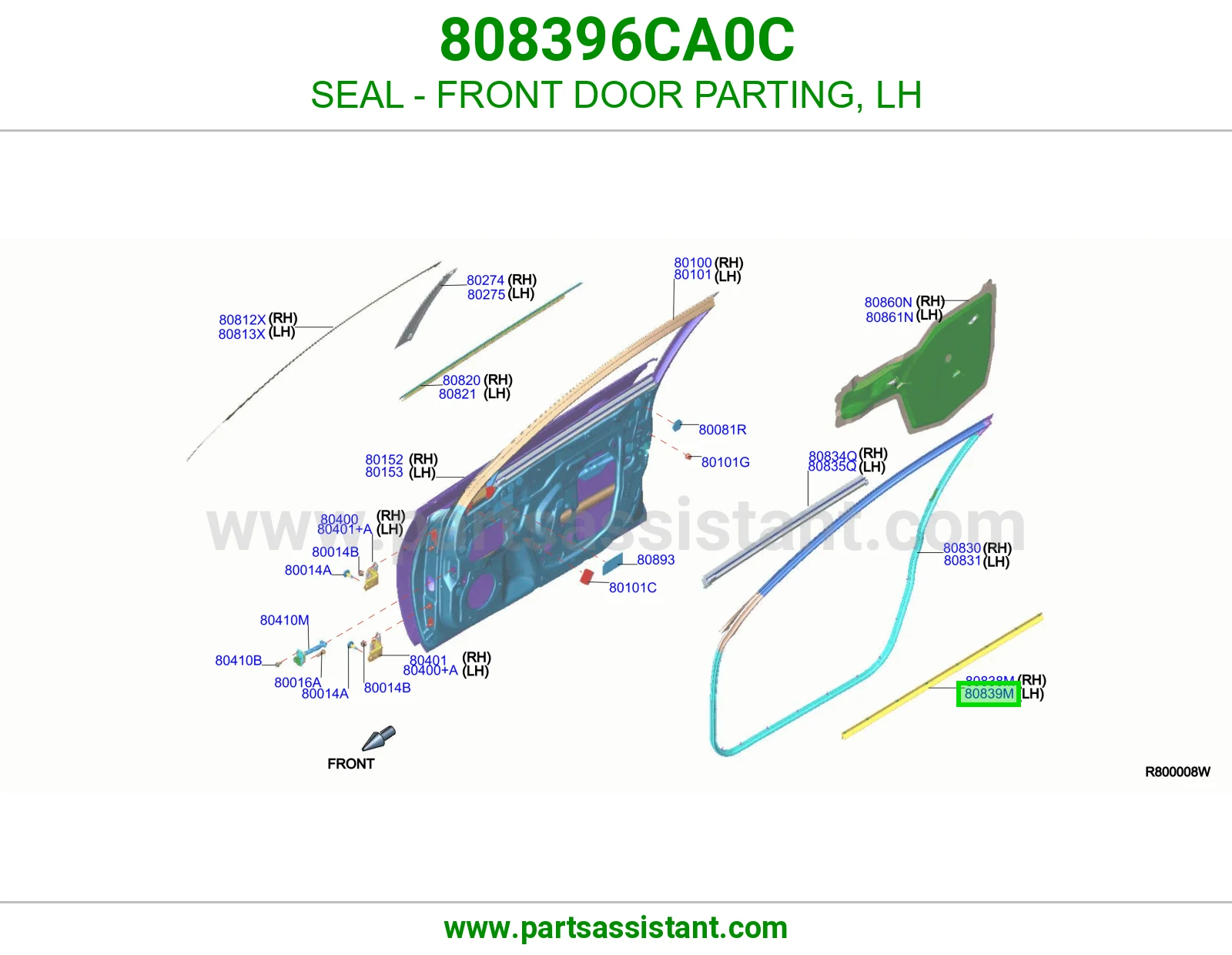SEAL - FRONT DOOR PARTING, LH 808396CA0C