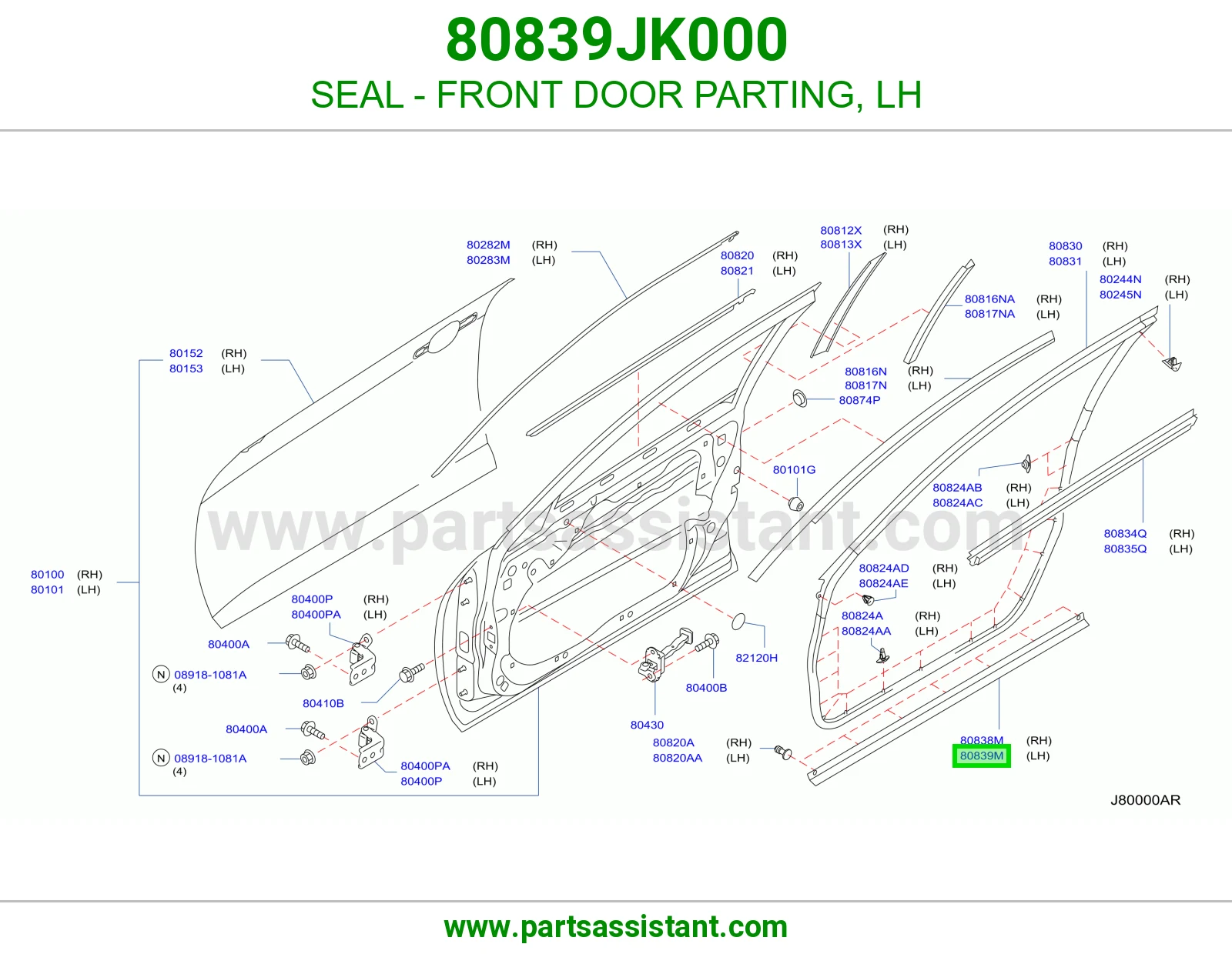 SEAL - FRONT DOOR PARTING, LH 80839JK000