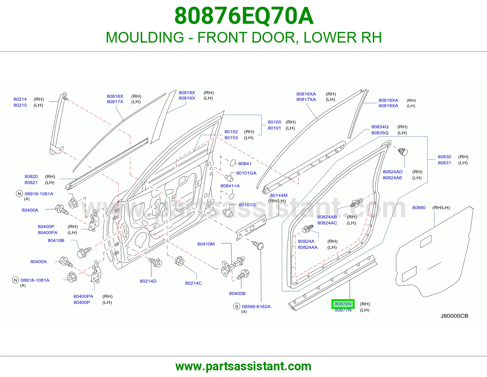 MOULDING - FRONT DOOR, LOWER RH 80876EQ70A
