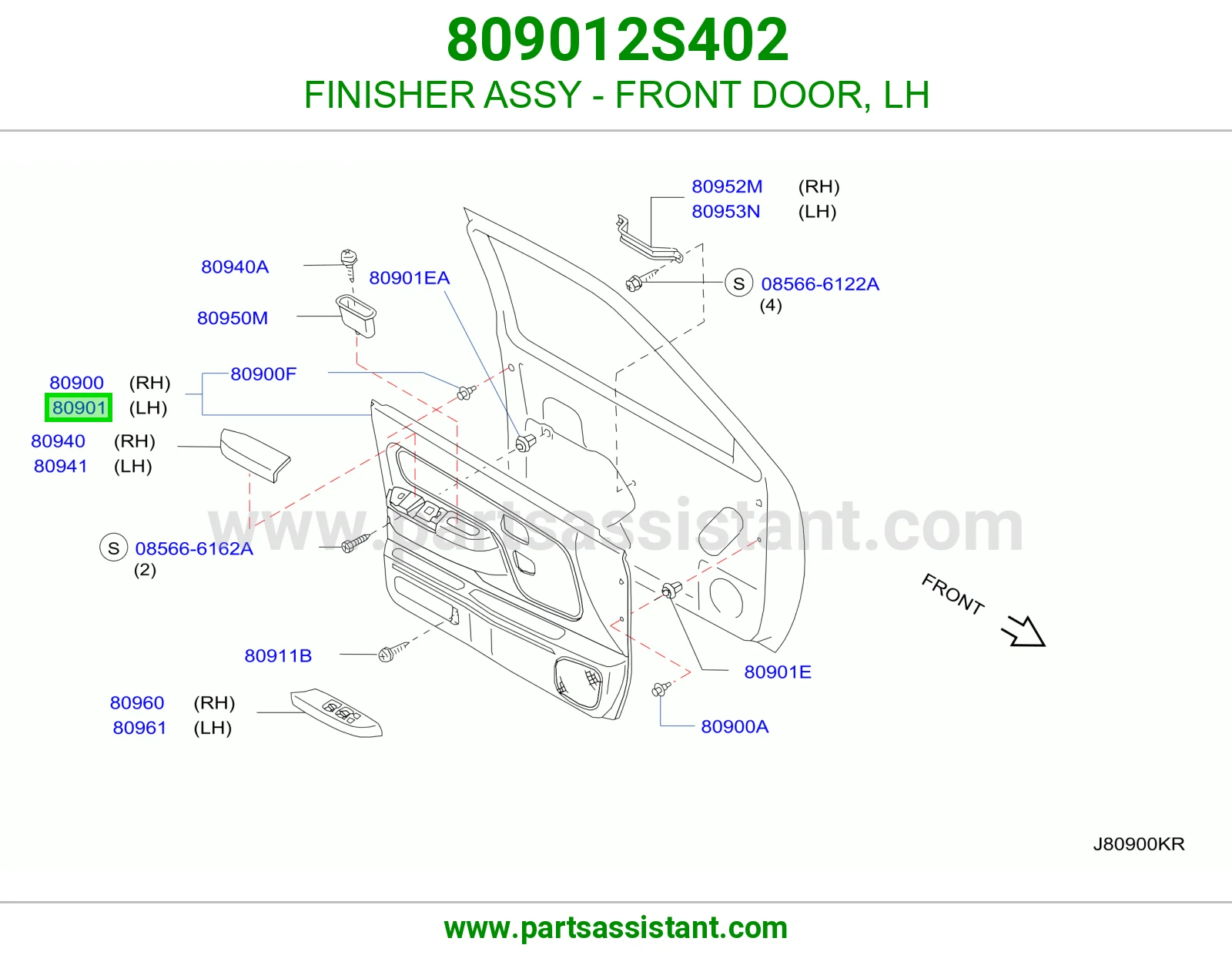 FINISHER ASSY - FRONT DOOR, LH 809012S402