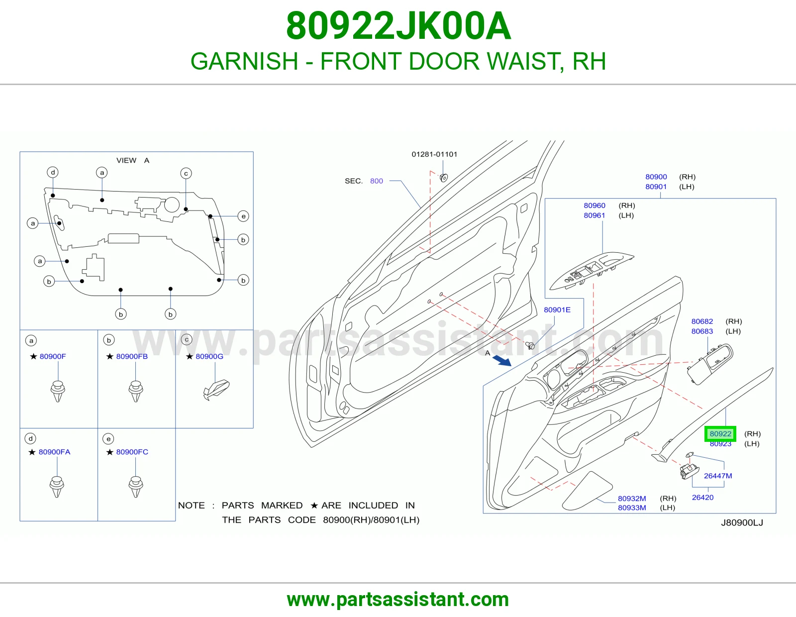 GARNISH - FRONT DOOR WAIST, RH 80922JK00A
