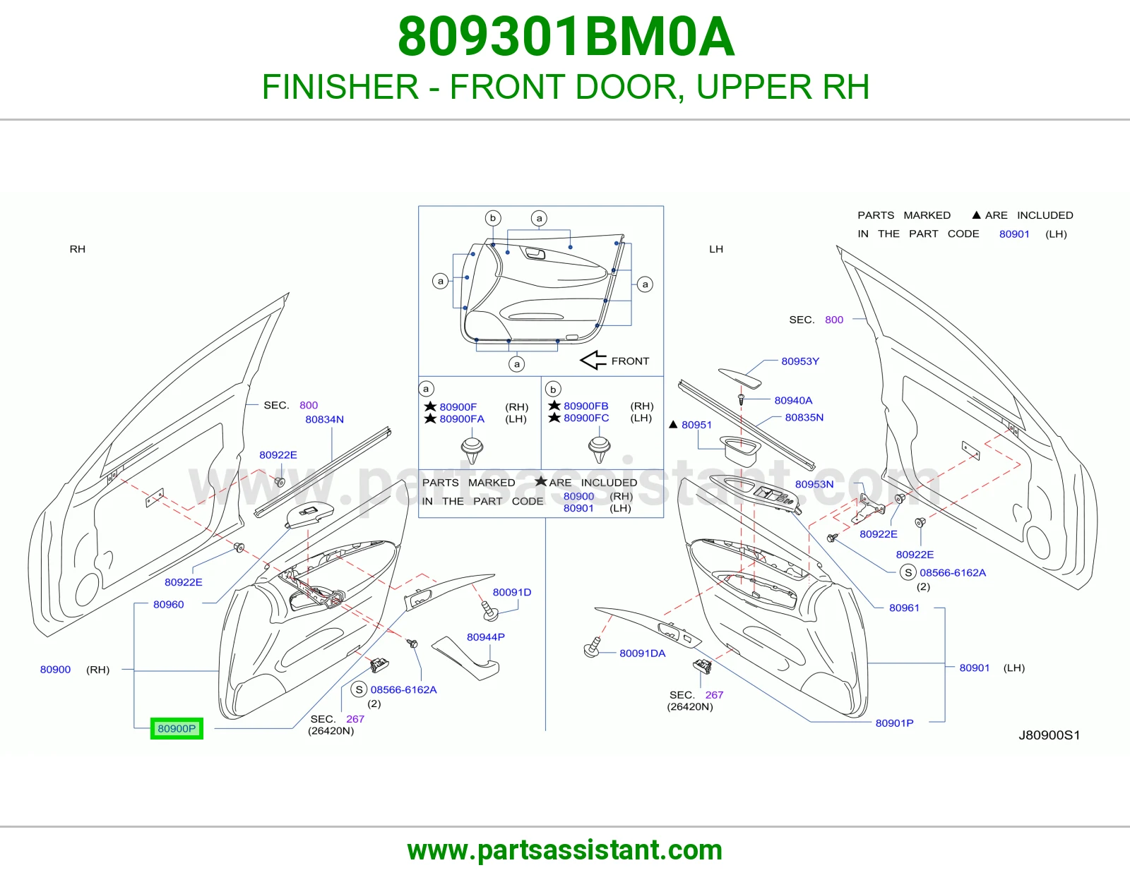 FINISHER - FRONT DOOR, UPPER RH 809301BM0A
