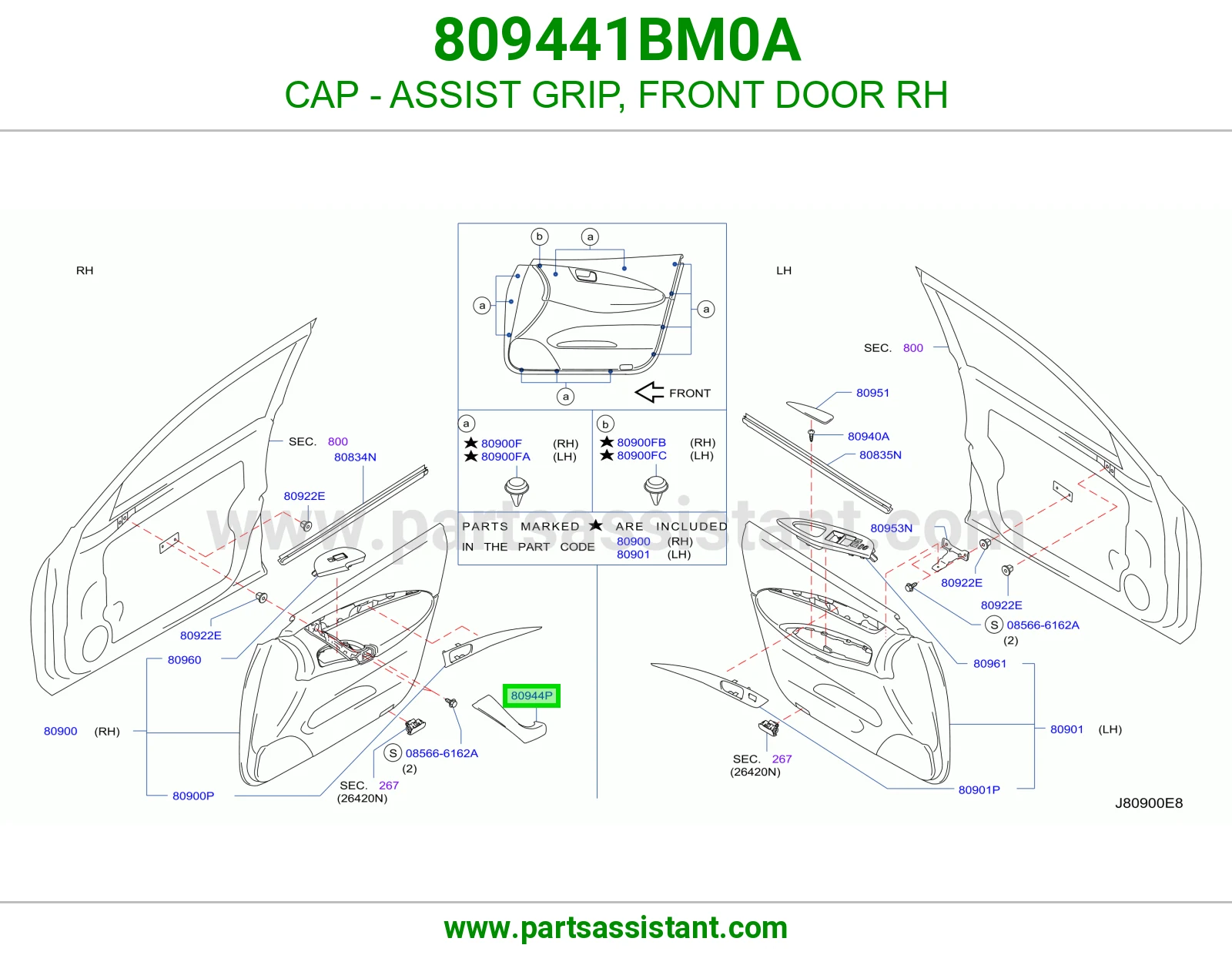 غطاء مسكة سقف باب أمامي يمين 809441BM0A