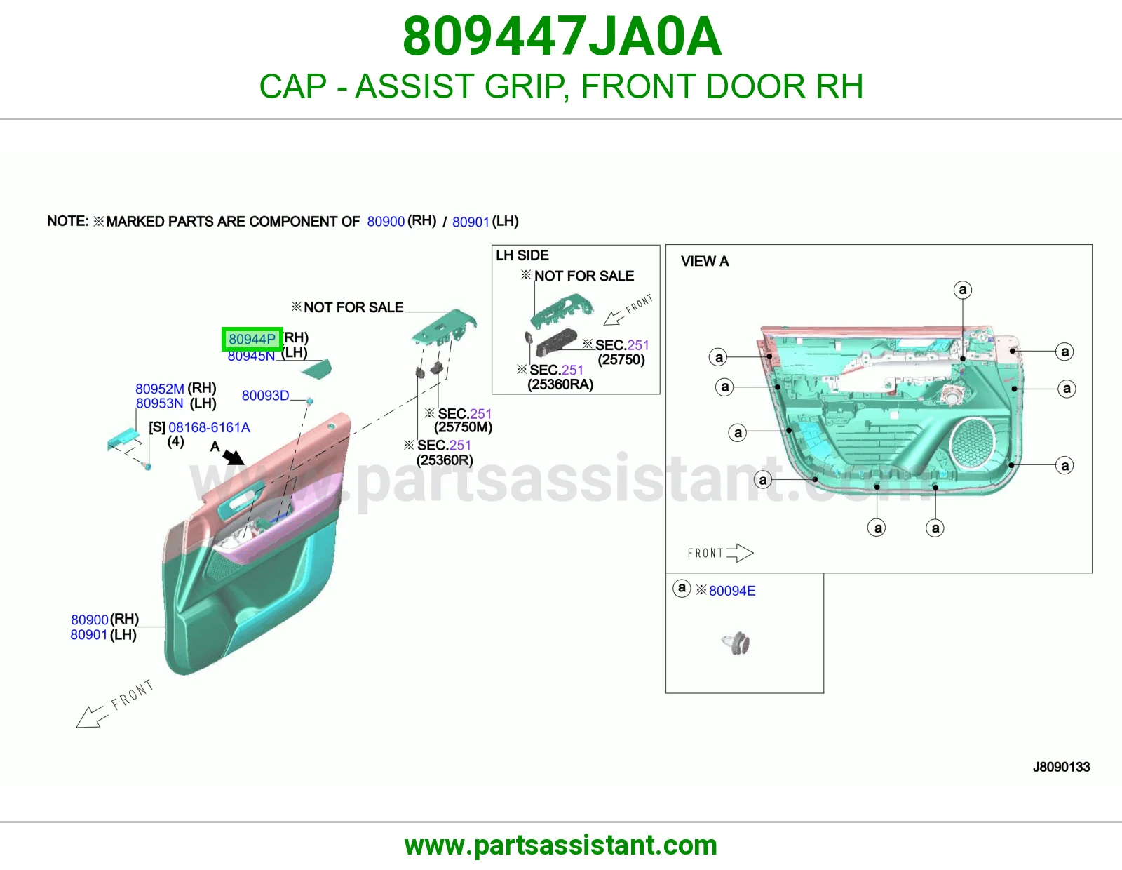 غطاء مسكة سقف باب أمامي يمين 809447JA0A