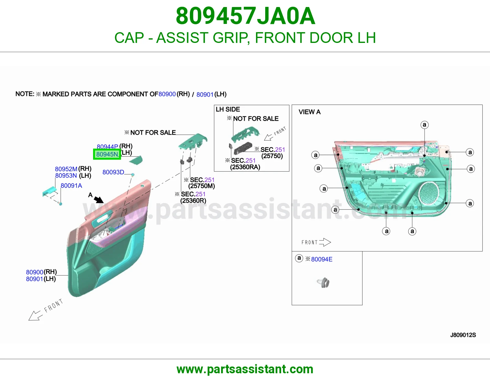 غطاء مسكة سقف باب أمامي يسار 809457JA0A