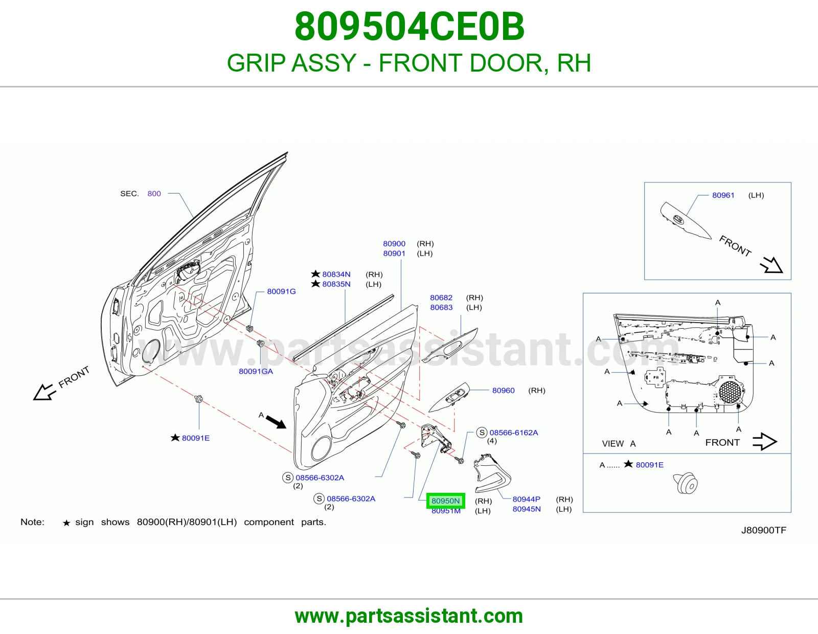 GRIP ASSY - FRONT DOOR, RH 809504CE0B