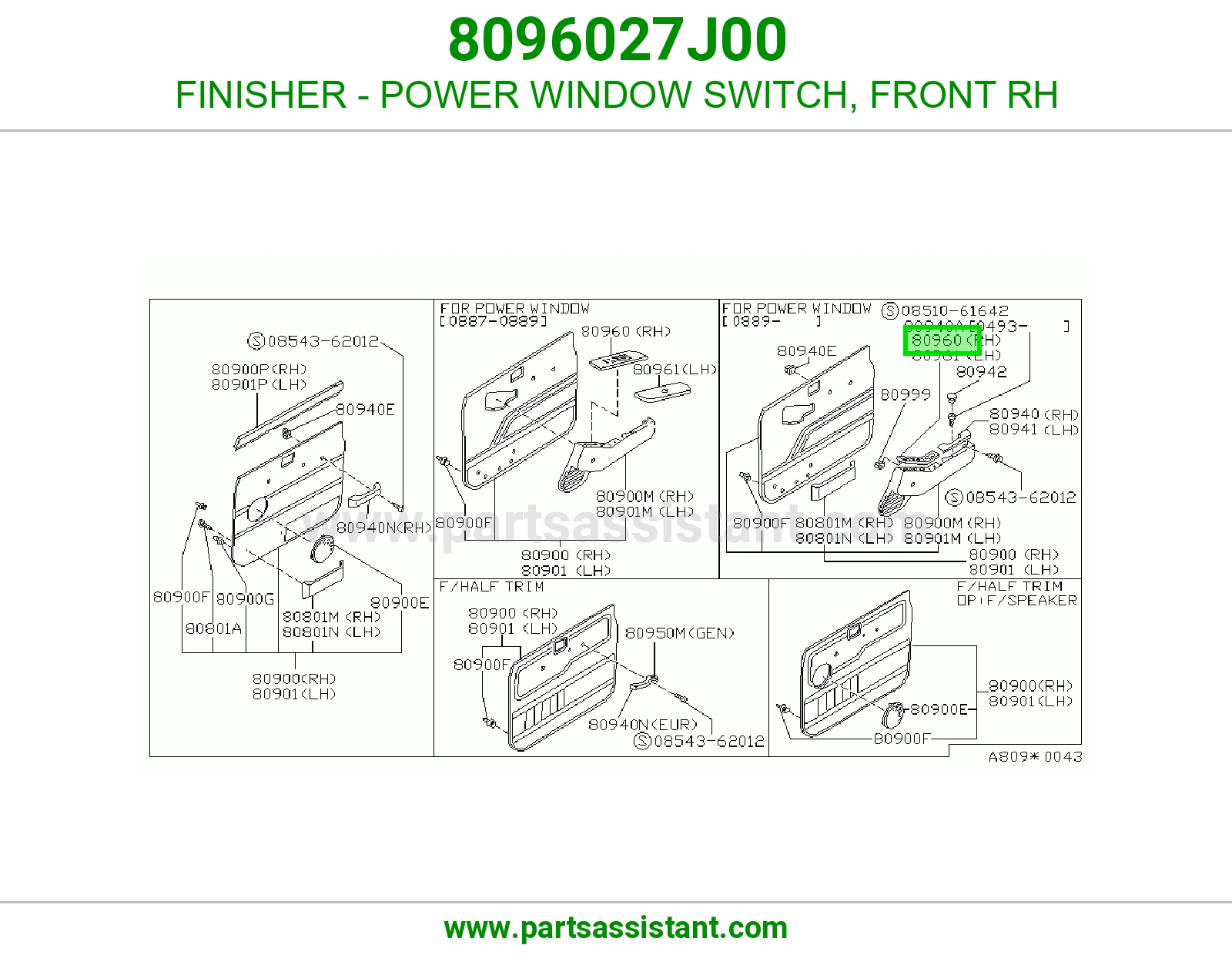 FINISHER - POWER WINDOW SWITCH, FRONT RH 8096027J00