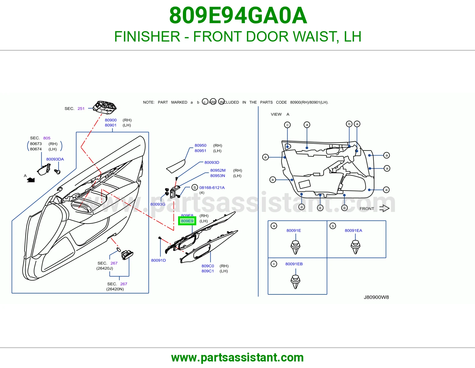 تلبيسة مسطرة باب أمامي يسار 809E94GA0A