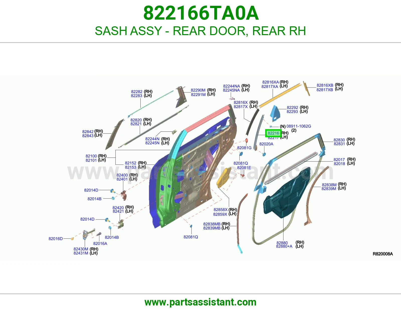 برواز قزاز باب خلفي يمين كامل 822166TA0A