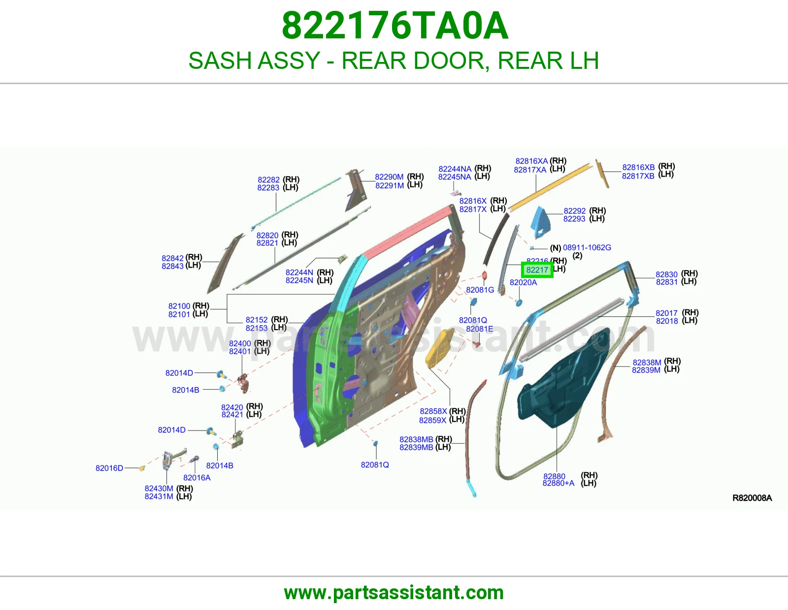 برواز قزاز باب خلفي يسار كامل 822176TA0A