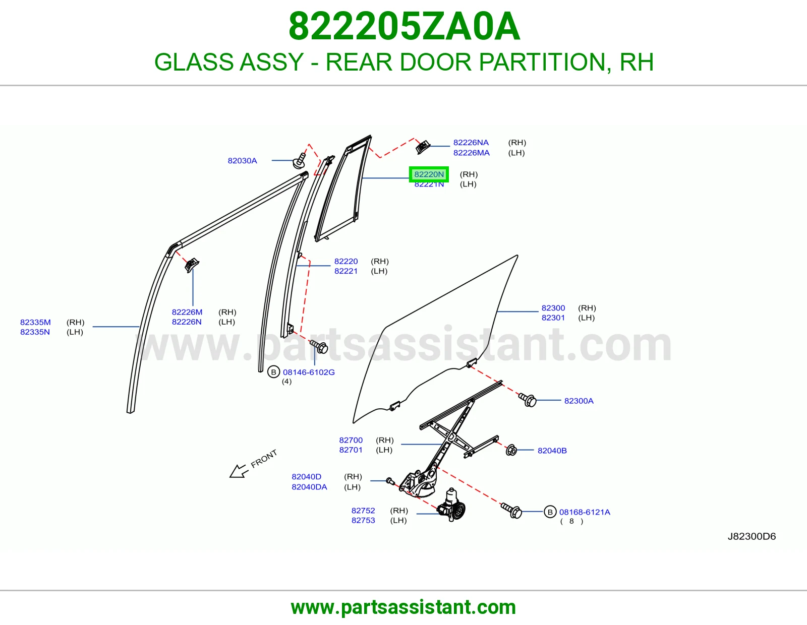 GLASS ASSY - REAR DOOR PARTITION, RH 822205ZA0A