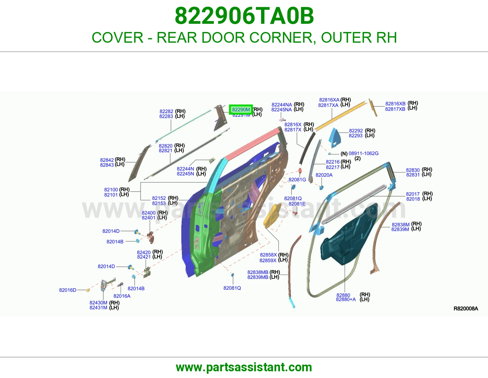 غطاء ركن باب خلفي خارجي يمين 822906TA0B