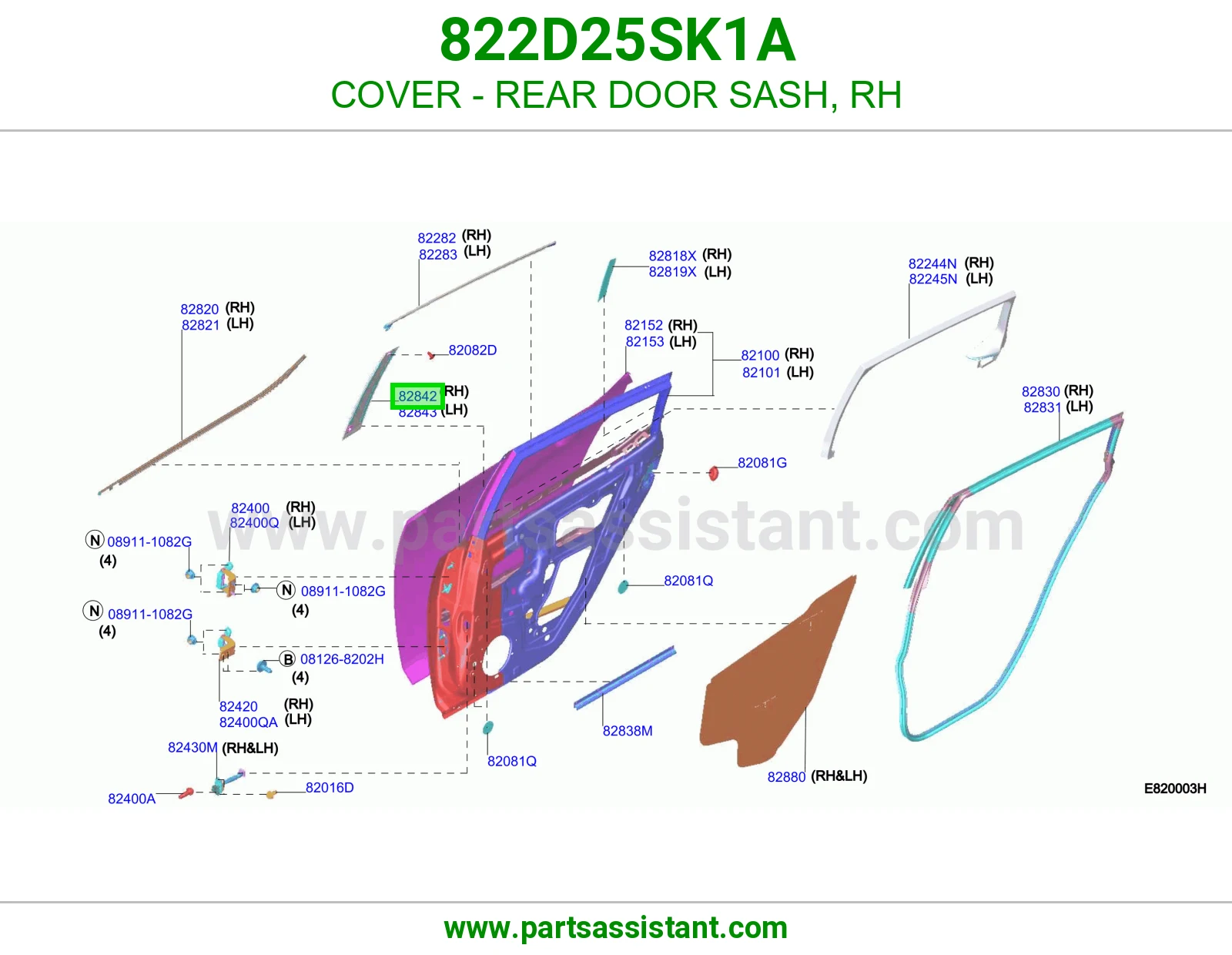 غطاء برواز باب خلفي يمين 822D25SK1A