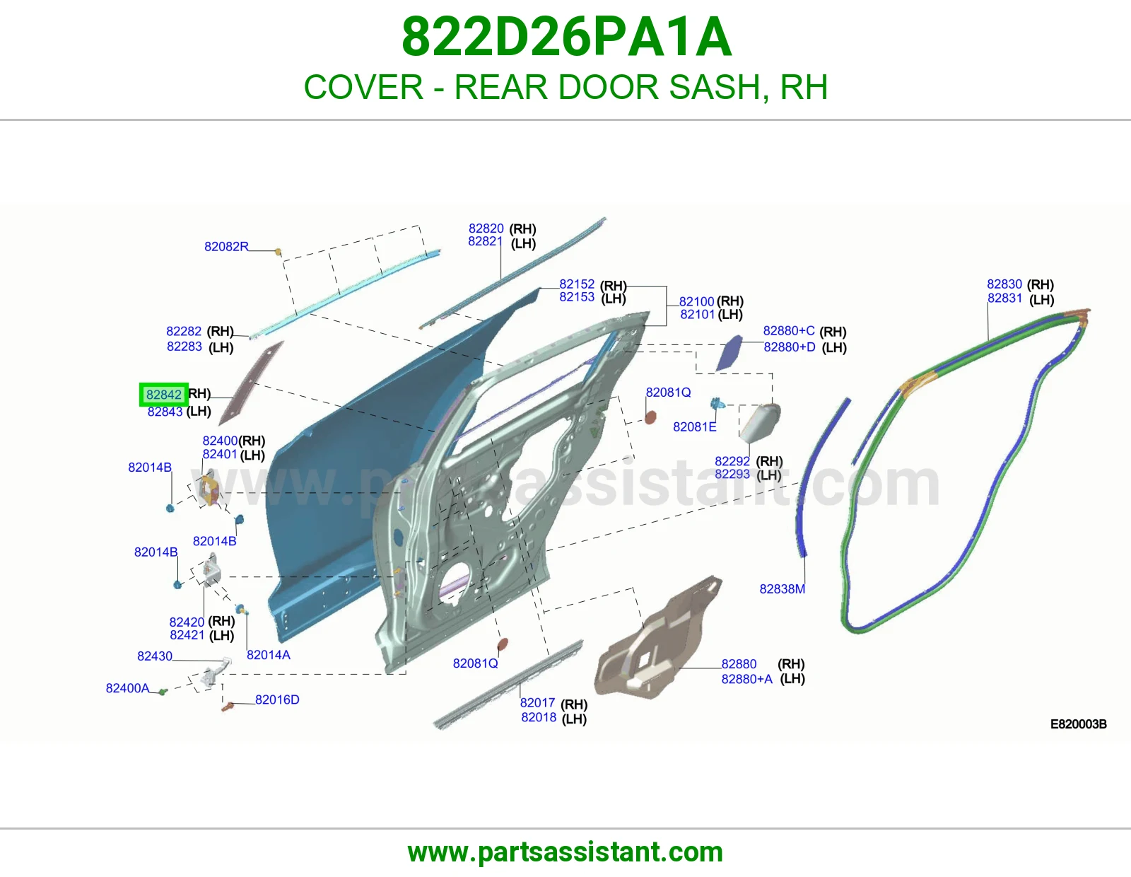 غطاء برواز باب خلفي يمين 822D26PA1A