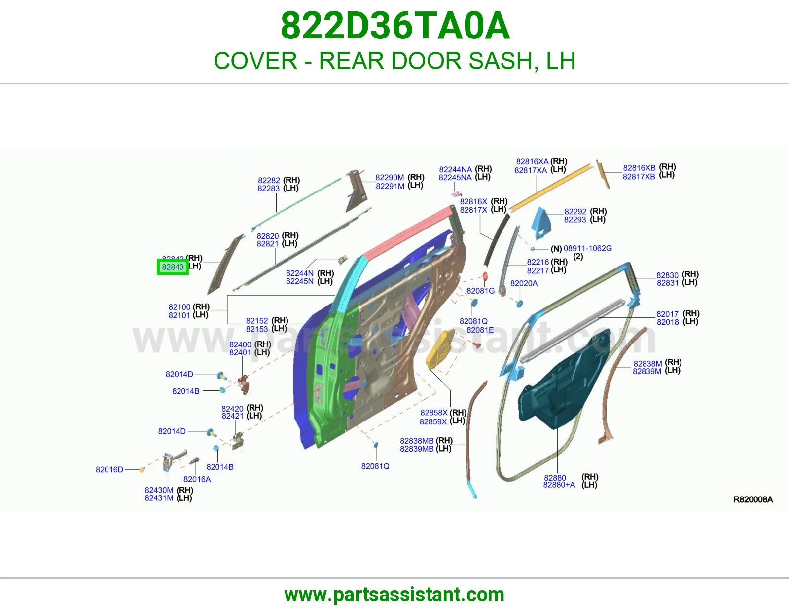 غطاء برواز باب خلفي يسار 822D36TA0A