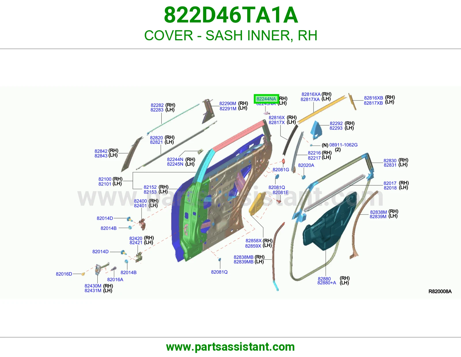 غطاء برواز داخلي يمين 822D46TA1A