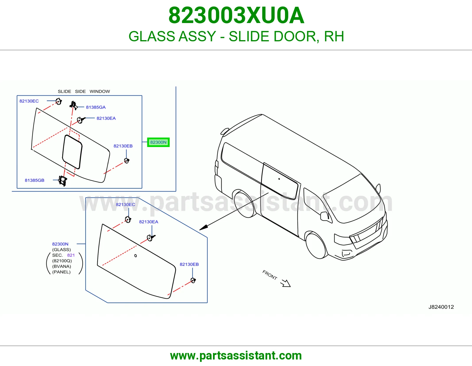 GLASS ASSY - SLIDE DOOR, RH 823003XU0A