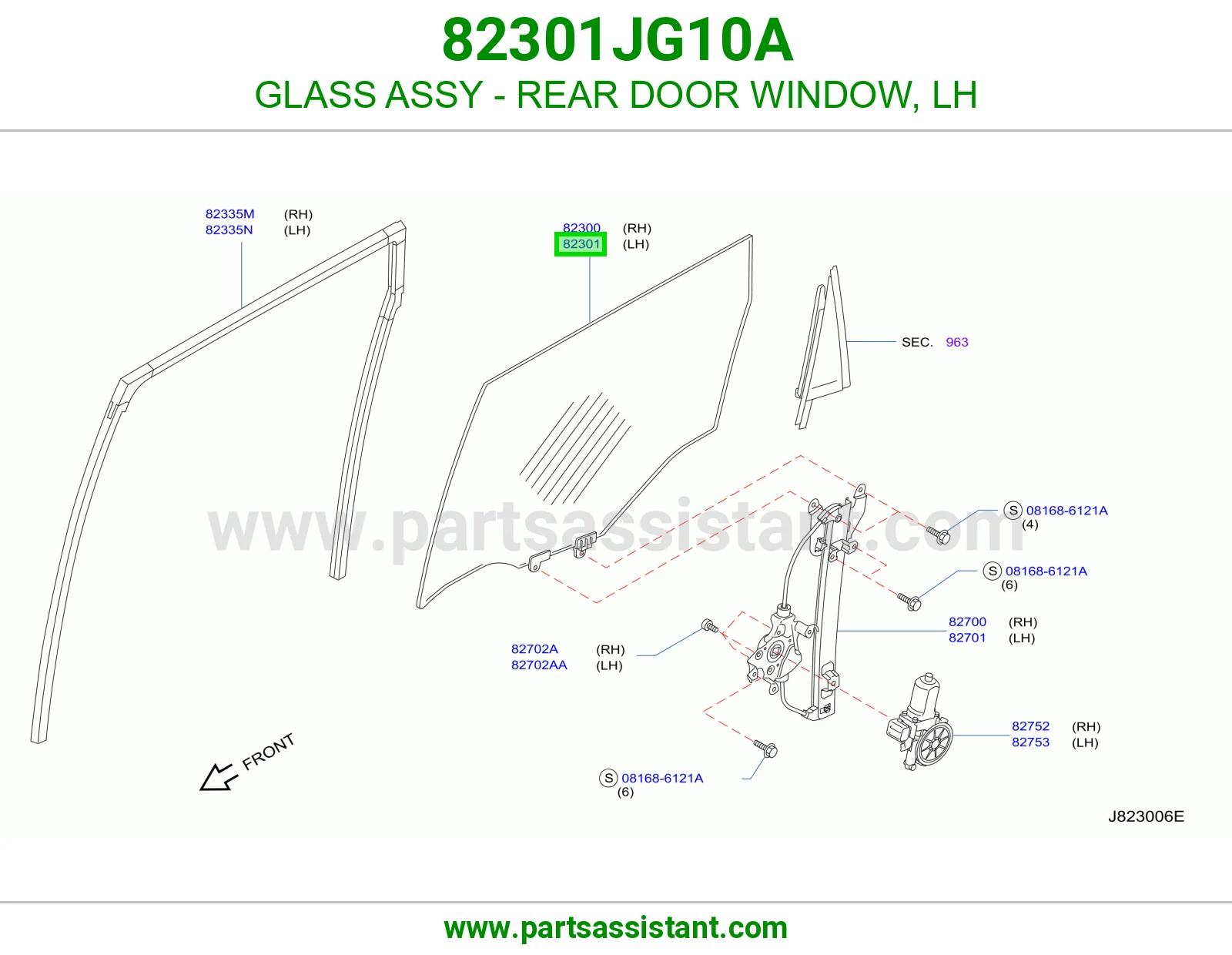 GLASS ASSY - REAR DOOR WINDOW, LH 82301JG10A