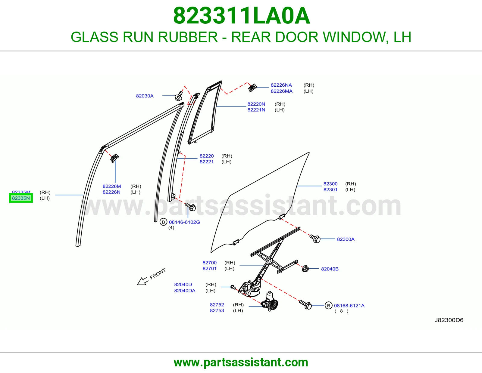 GLASS RUN RUBBER - REAR DOOR WINDOW, LH 823311LA0A