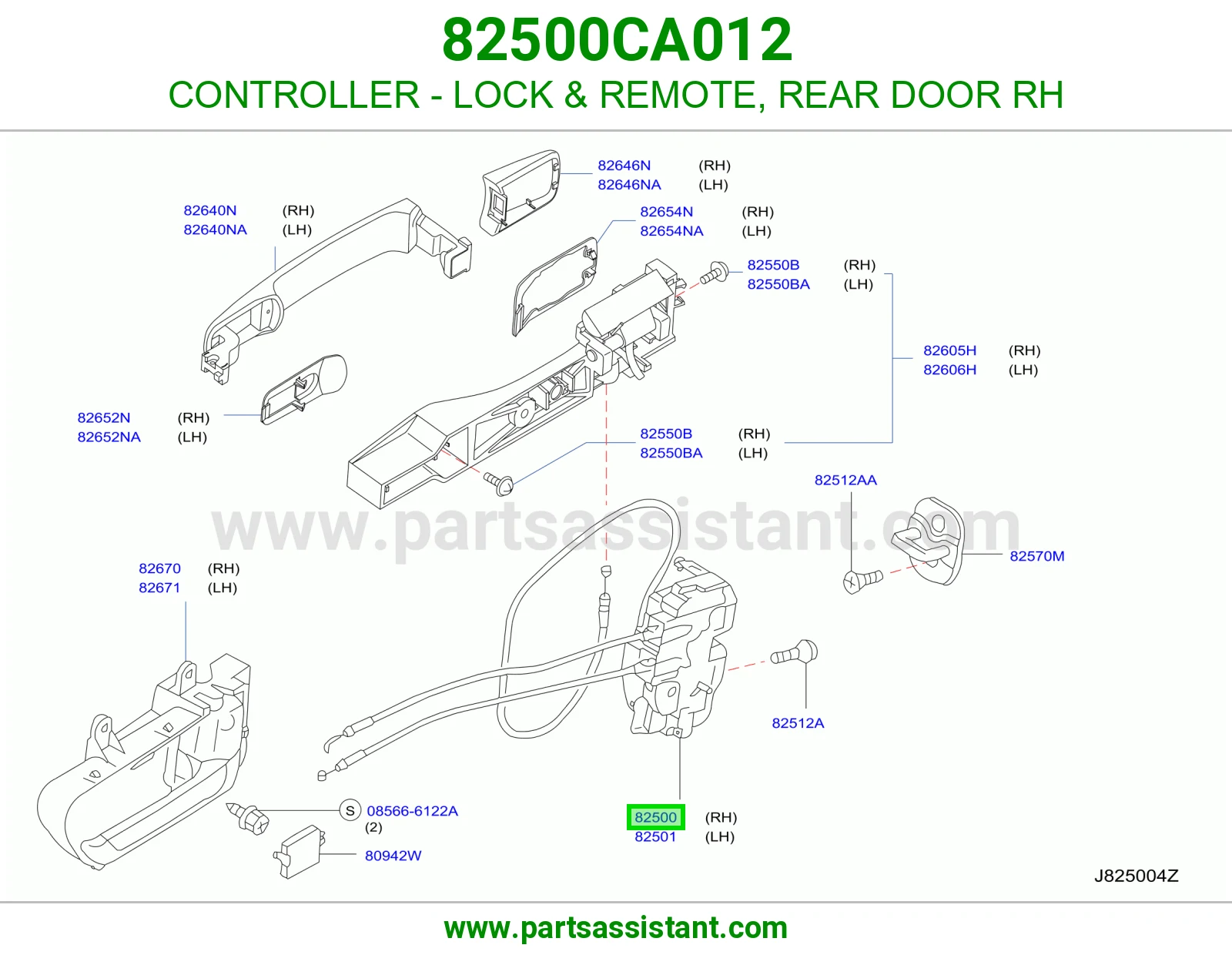 CONTROLLER - LOCK & REMOTE, REAR DOOR RH 82500CA012