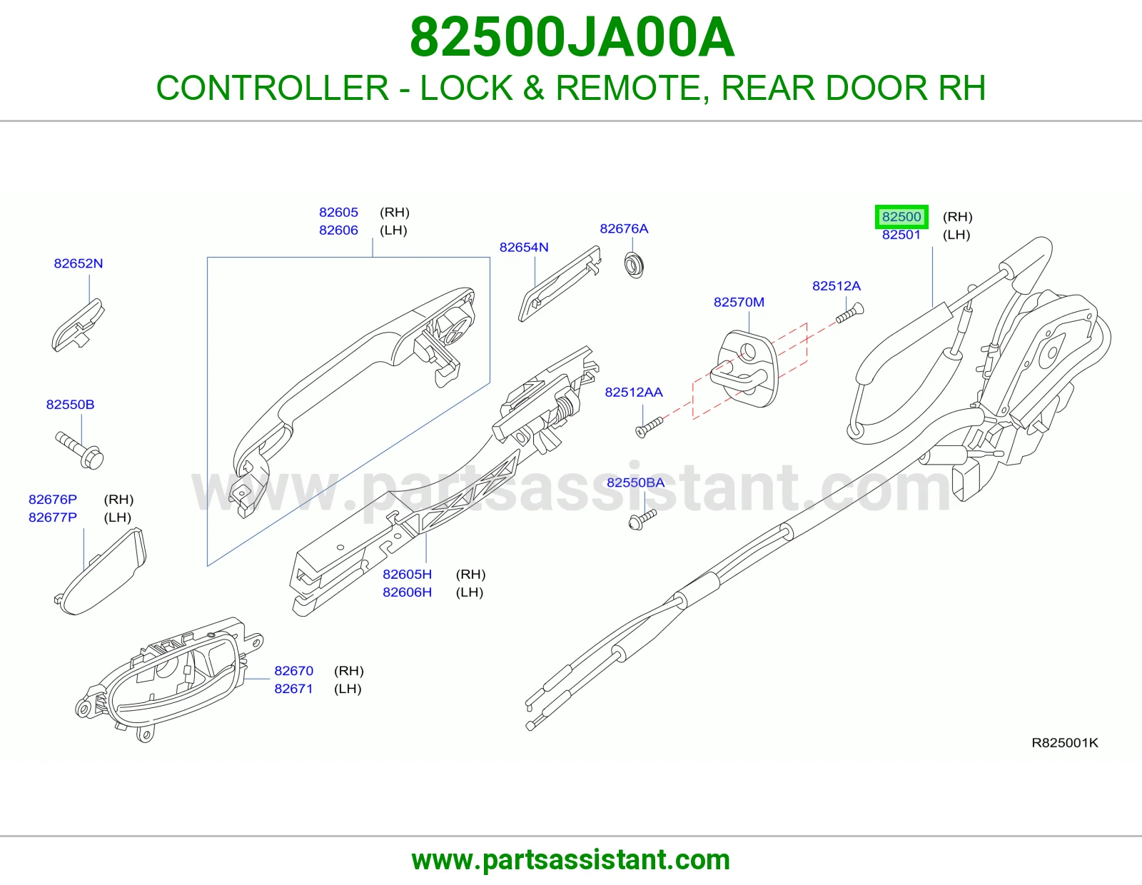 CONTROLLER - LOCK & REMOTE, REAR DOOR RH 82500JA00A