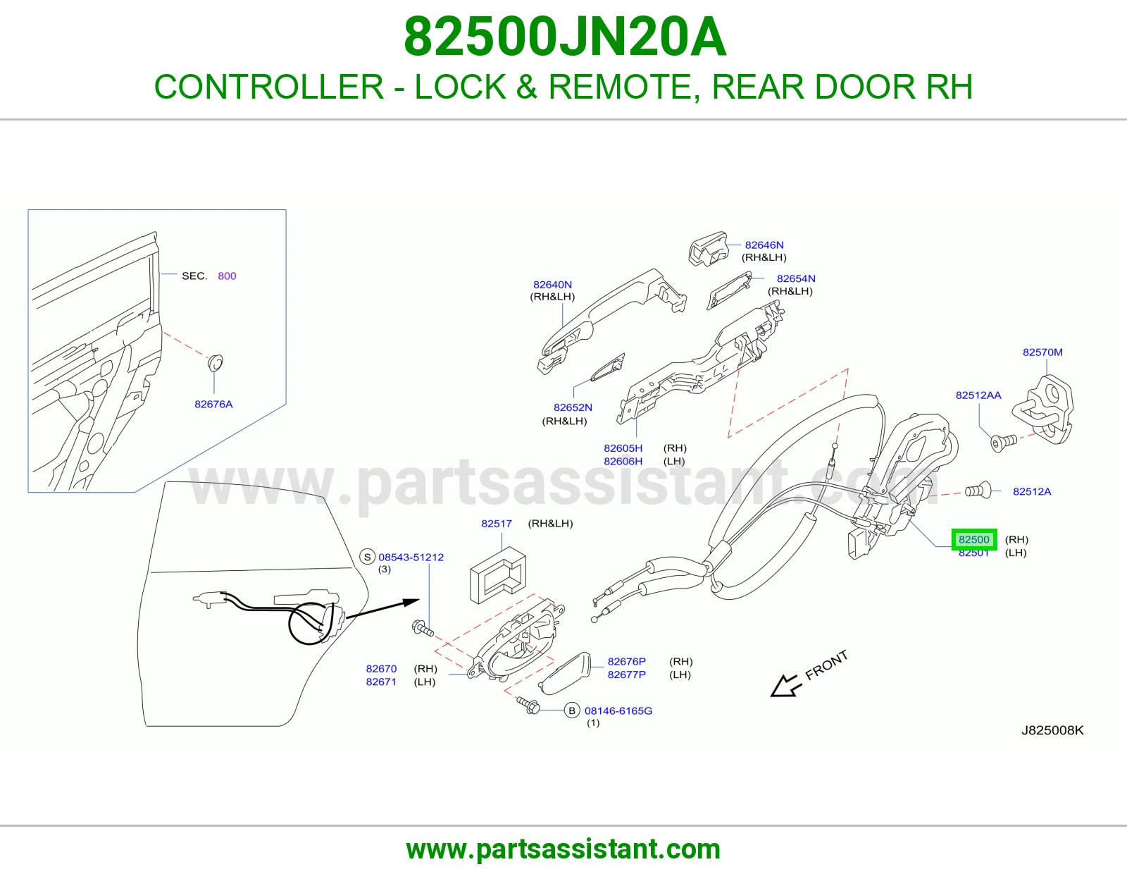 قفل باب خلفي يمين 82500JN20A