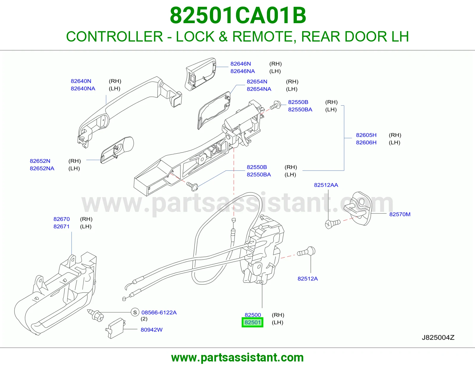 CONTROLLER - LOCK & REMOTE, REAR DOOR LH 82501CA01B