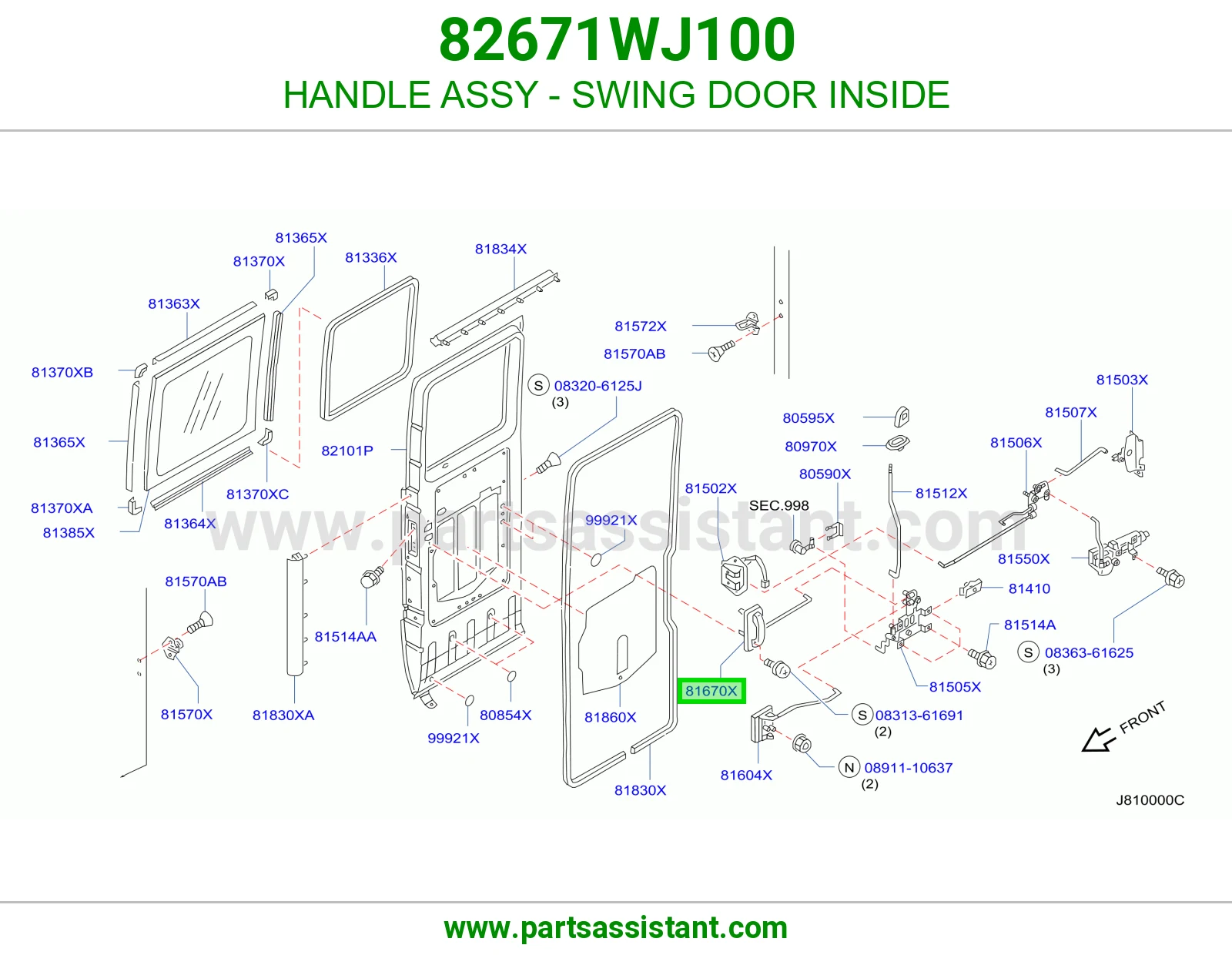 HANDLE ASSY - SWING DOOR INSIDE 82671WJ100