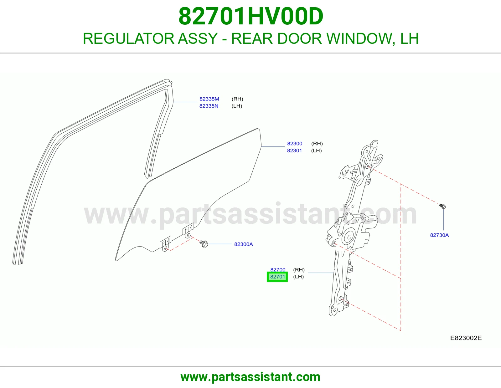 REGULATOR ASSY - REAR DOOR WINDOW, LH 82701HV00D