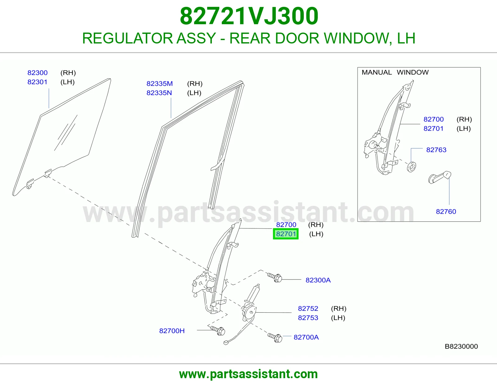 REGULATOR ASSY - REAR DOOR WINDOW, LH 82721VJ300