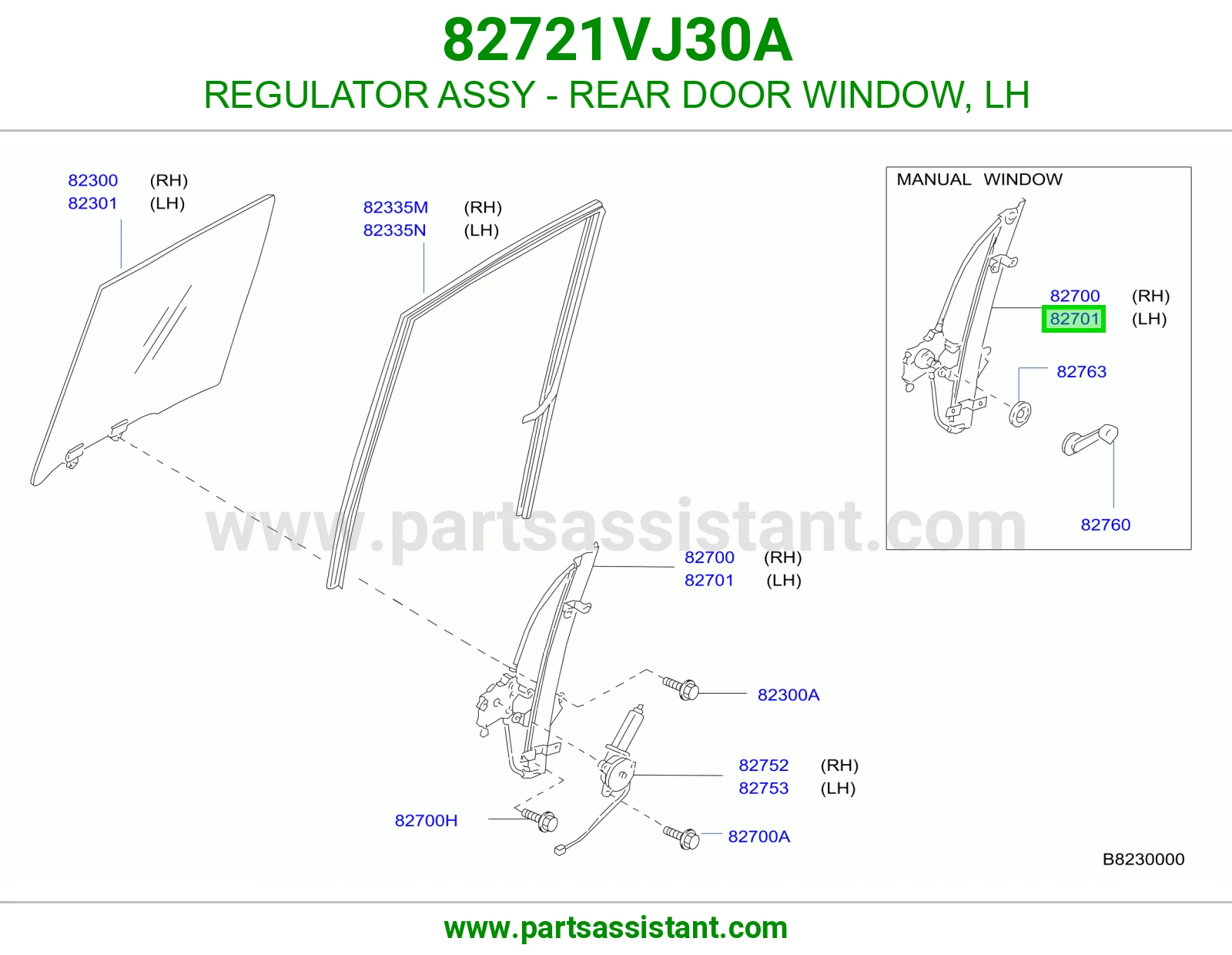 REGULATOR ASSY - REAR DOOR WINDOW, LH 82721VJ30A