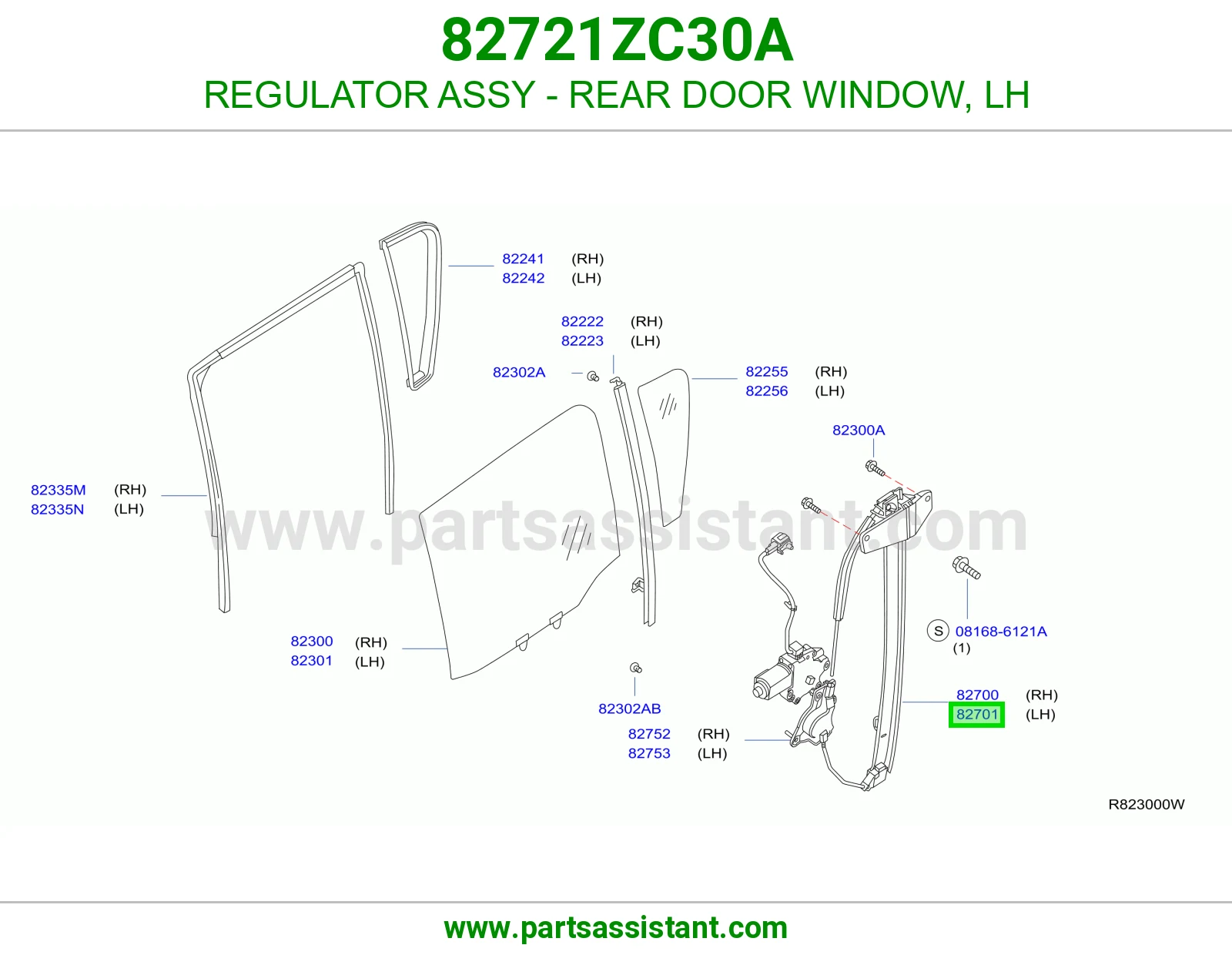 REGULATOR ASSY - REAR DOOR WINDOW, LH 82721ZC30A