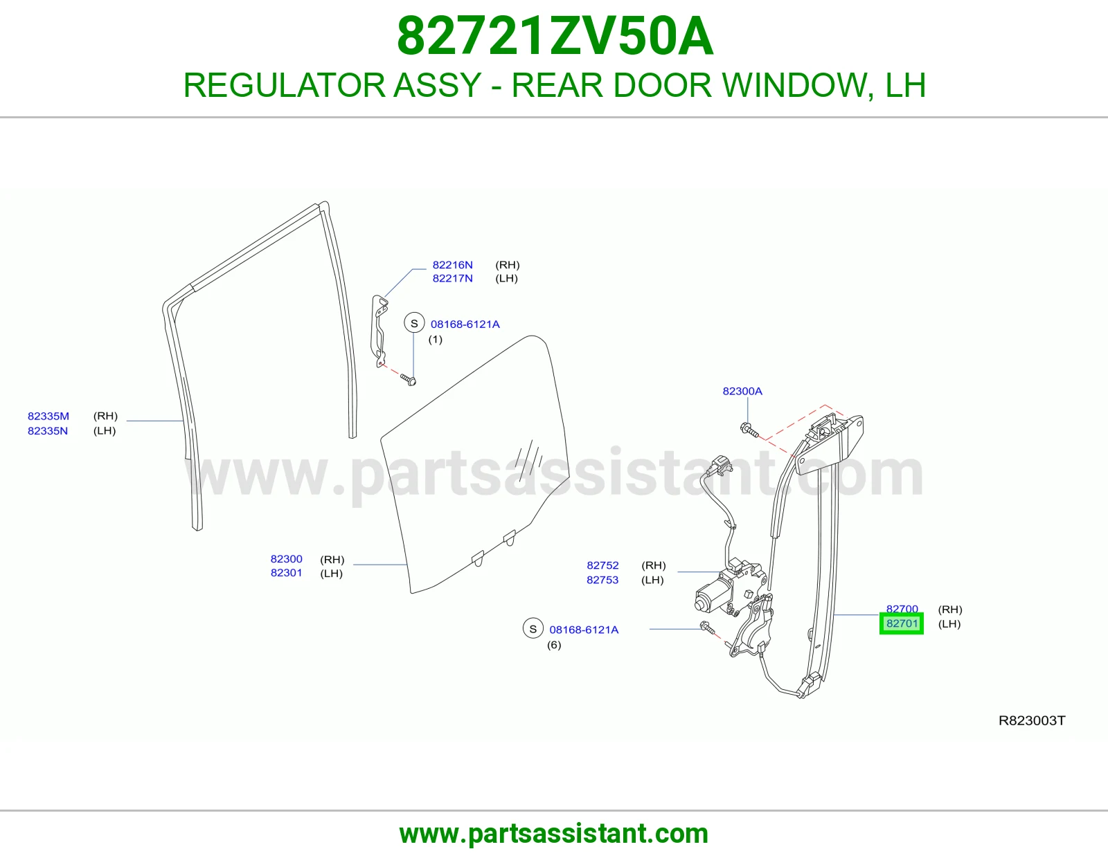 REGULATOR ASSY - REAR DOOR WINDOW, LH 82721ZV50A