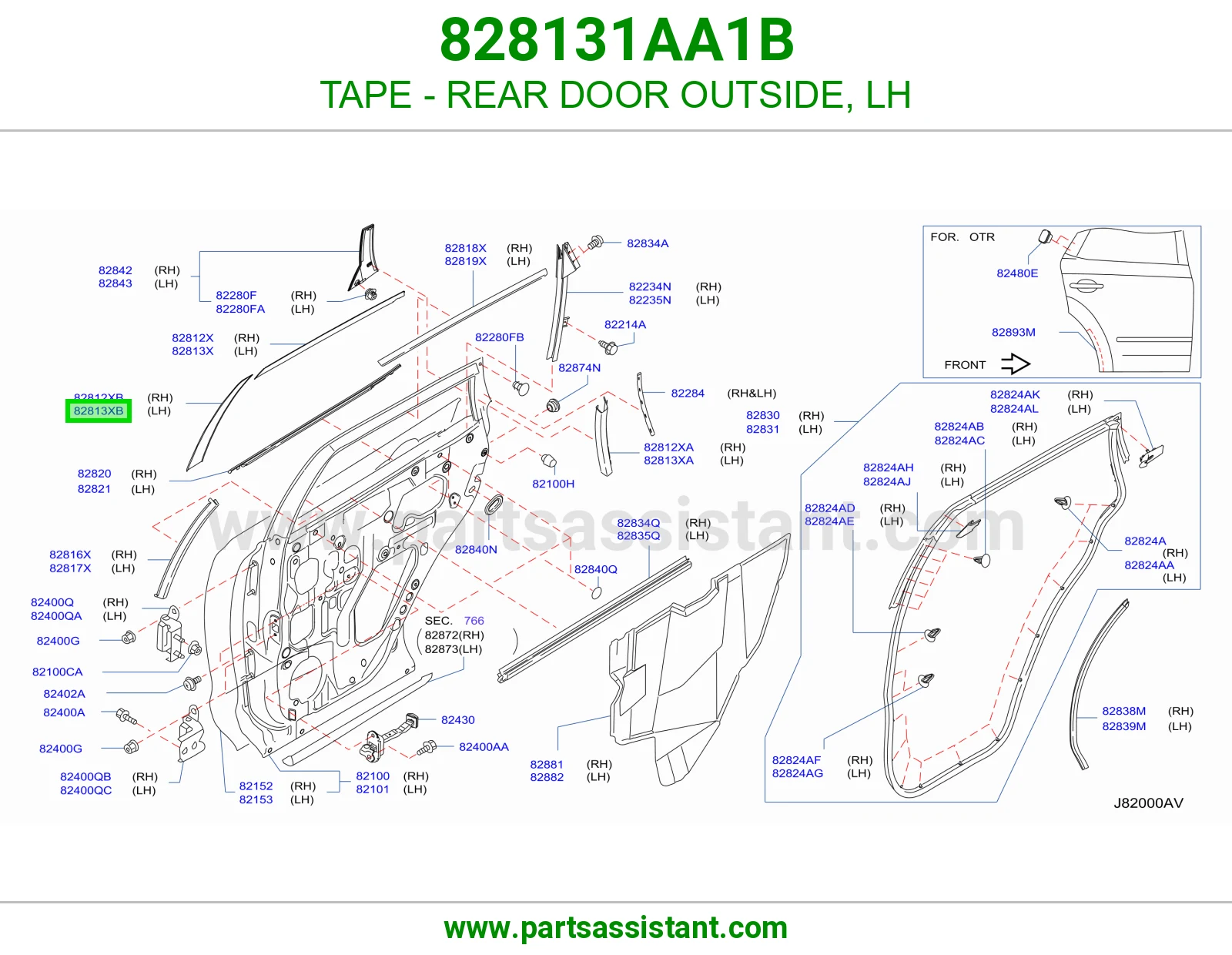 TAPE - REAR DOOR OUTSIDE, LH 828131AA1B