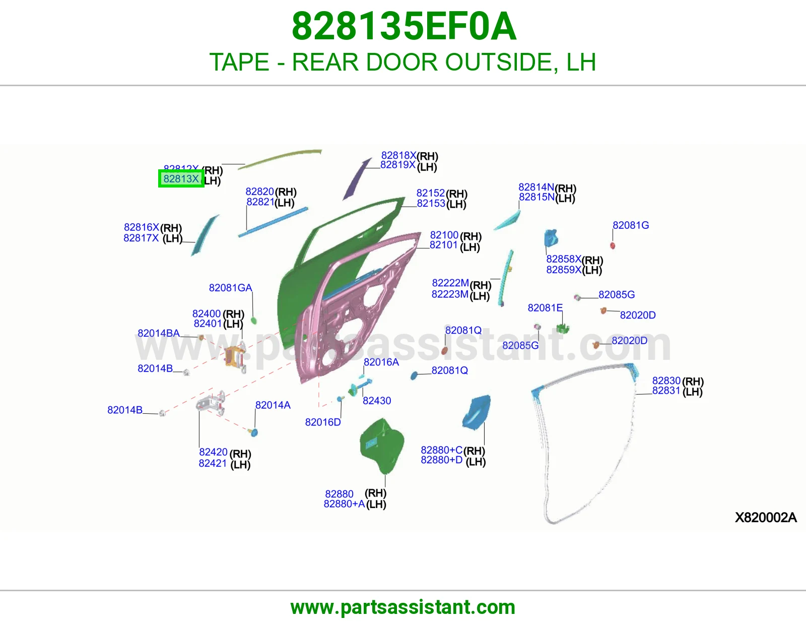 شريط لاصق باب خلفي خارجي يسار 828135EF0A